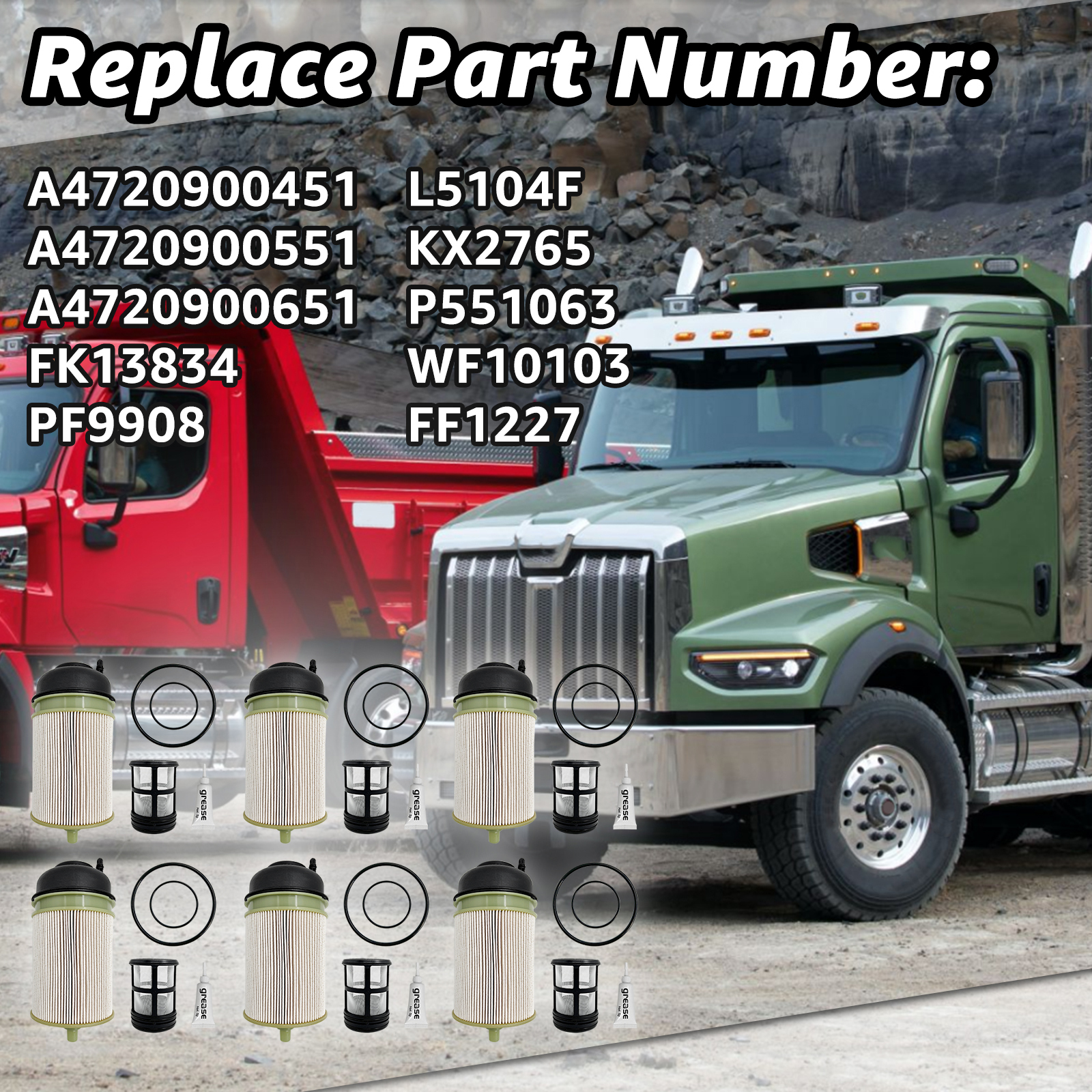 6 PCS Fuel Filter Compatible with Detroit Diesel DD13 DD15 DD16 Freightliner Western Star Replace# A4720900651 PF9908