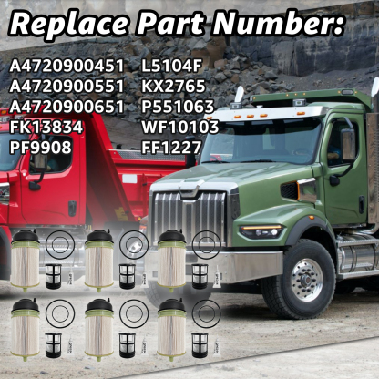 6 PCS Fuel Filter Compatible with Detroit Diesel DD13 DD15 DD16 Freightliner Western Star Replace# A4720900651 PF9908