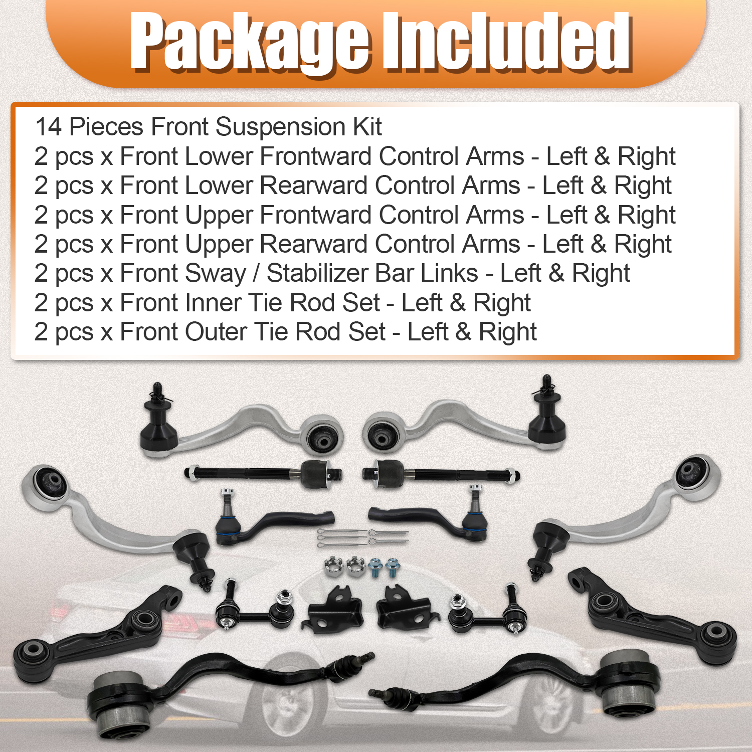 14 PCS Front Upper & Lower Control Arms Kit for Lexus LS460 AWD 2007-2017 with Links & Tie Rod