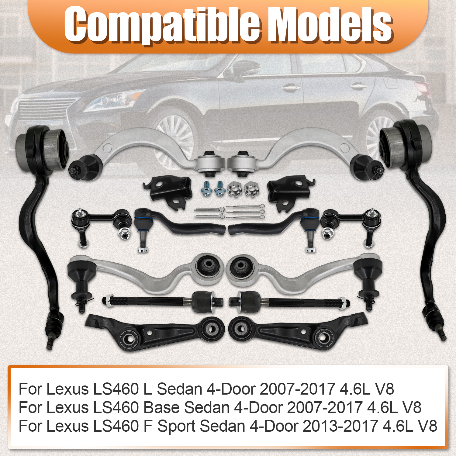 14 PCS Front Upper & Lower Control Arms Kit for Lexus LS460 AWD 2007-2017 with Links & Tie Rod