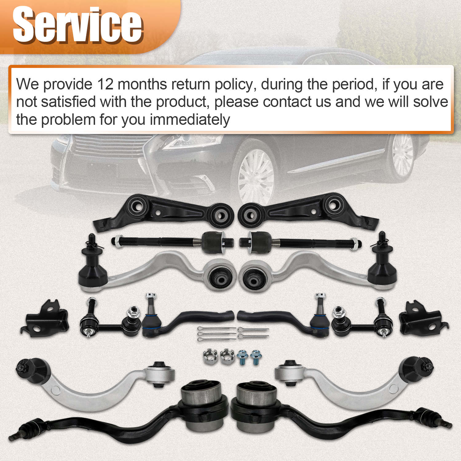 14 PCS Front Upper & Lower Control Arms Kit for Lexus LS460 AWD 2007-2017 with Links & Tie Rod