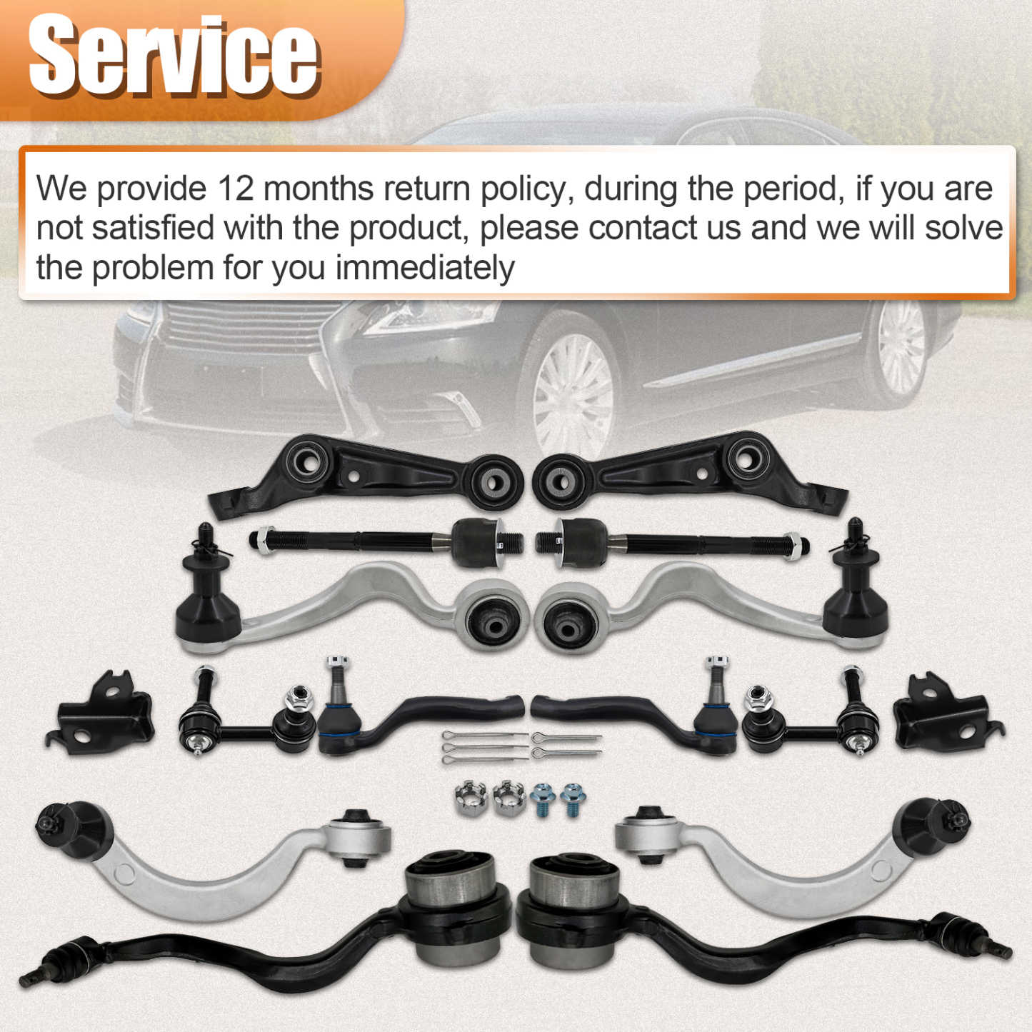 14 PCS Front Upper & Lower Control Arms Kit for Lexus LS460 AWD 2007-2017 with Links & Tie Rod