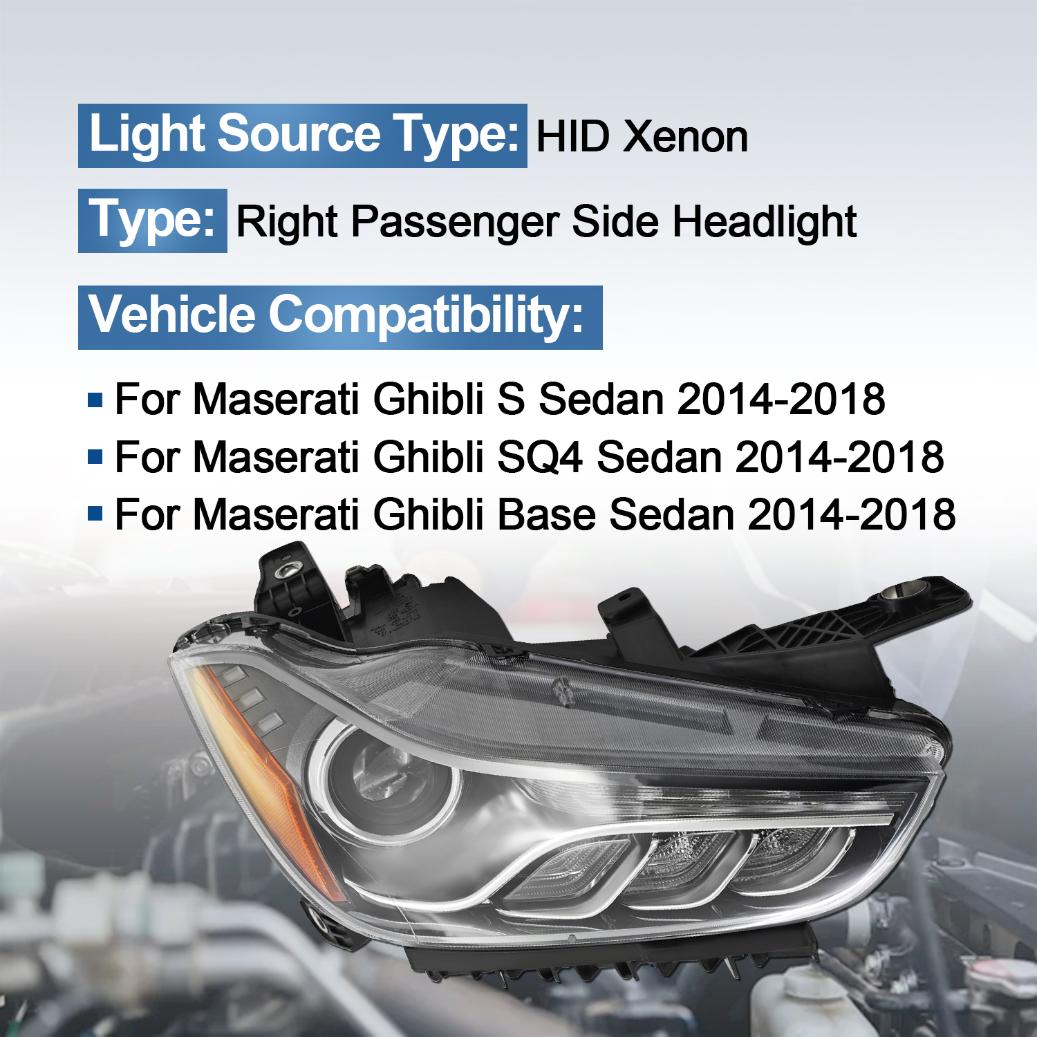 HID Xenon Headlight Compatible with Maserati Ghibli 2014-2018 - Right Passenger Side