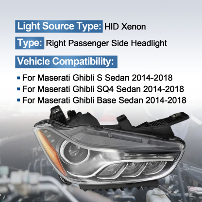 HID Xenon Headlight Compatible with Maserati Ghibli 2014-2018 - Right Passenger Side