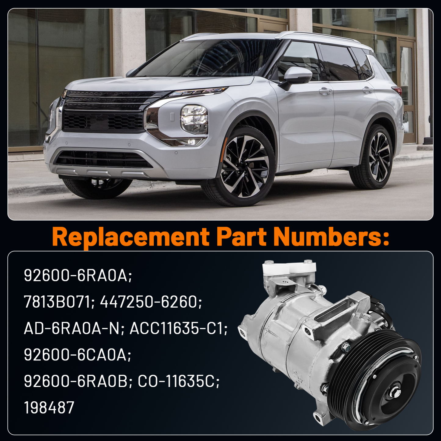 AC Compressor for Mitsubishi Outlander 2.5L 2022 2023 for Nissan Rogue 2.5L 2021-2023 for Nissan Altima 2.5L 2019-2022