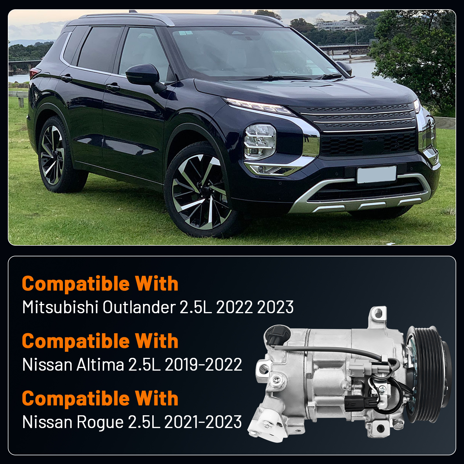 AC Compressor for Mitsubishi Outlander 2.5L 2022 2023 for Nissan Rogue 2.5L 2021-2023 for Nissan Altima 2.5L 2019-2022
