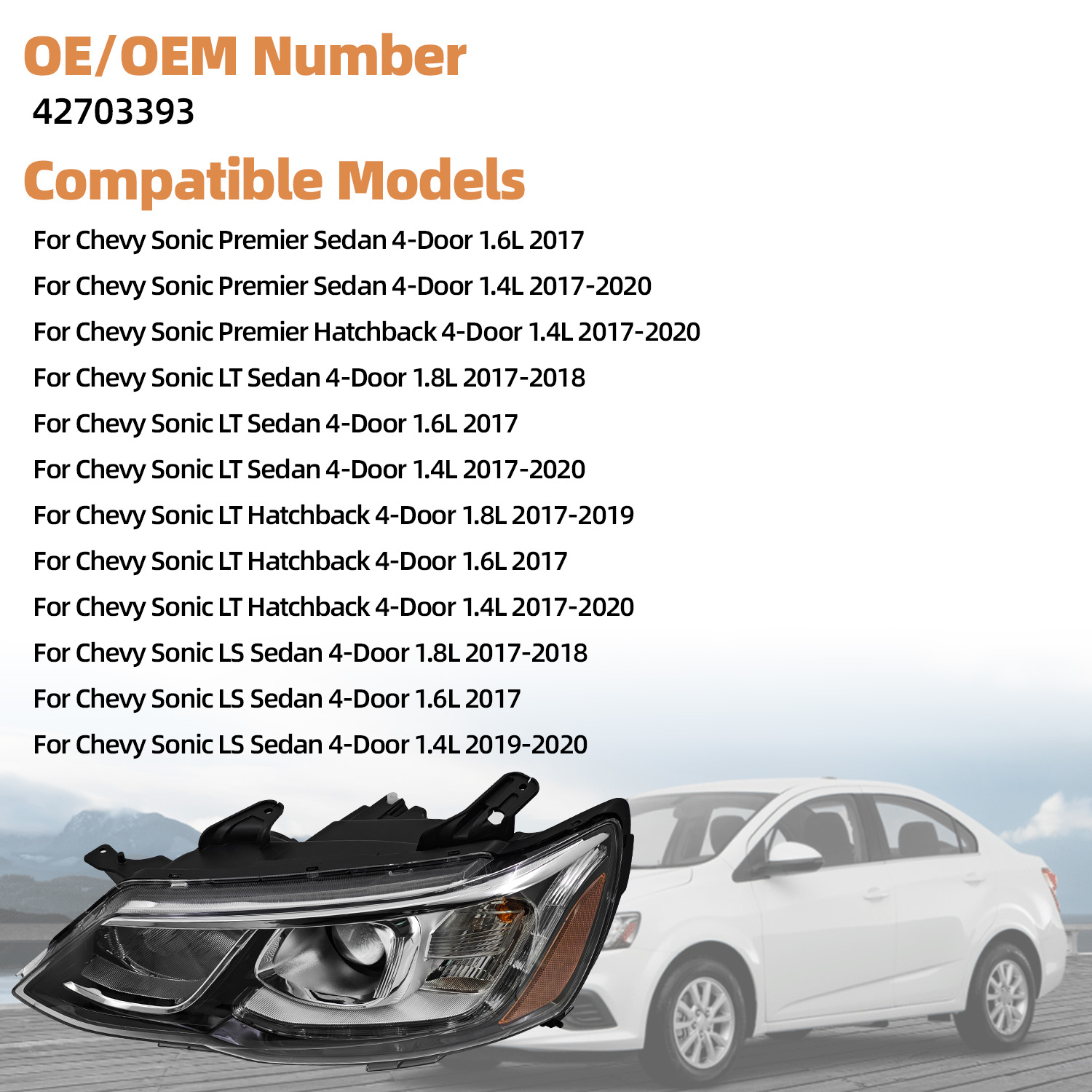 Headlight Assembly Compatible with Chevy Sonic 2017-2020 - Left Driver Side