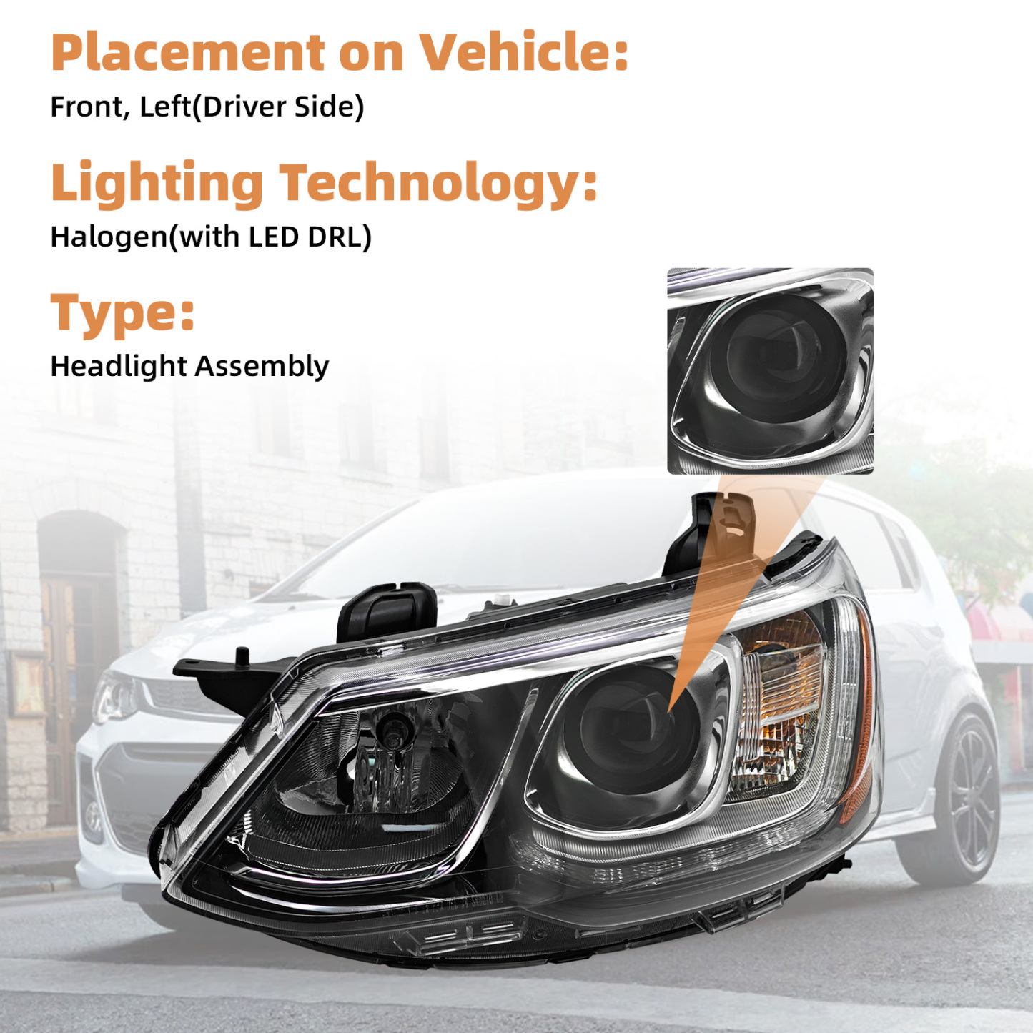Headlight Assembly Compatible with Chevy Sonic 2017-2020 - Left Driver Side