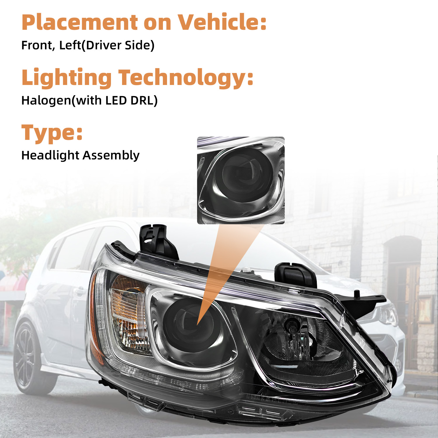 Headlight Assembly Compatible with Chevy Sonic 2017-2020 - Right Passenger Side