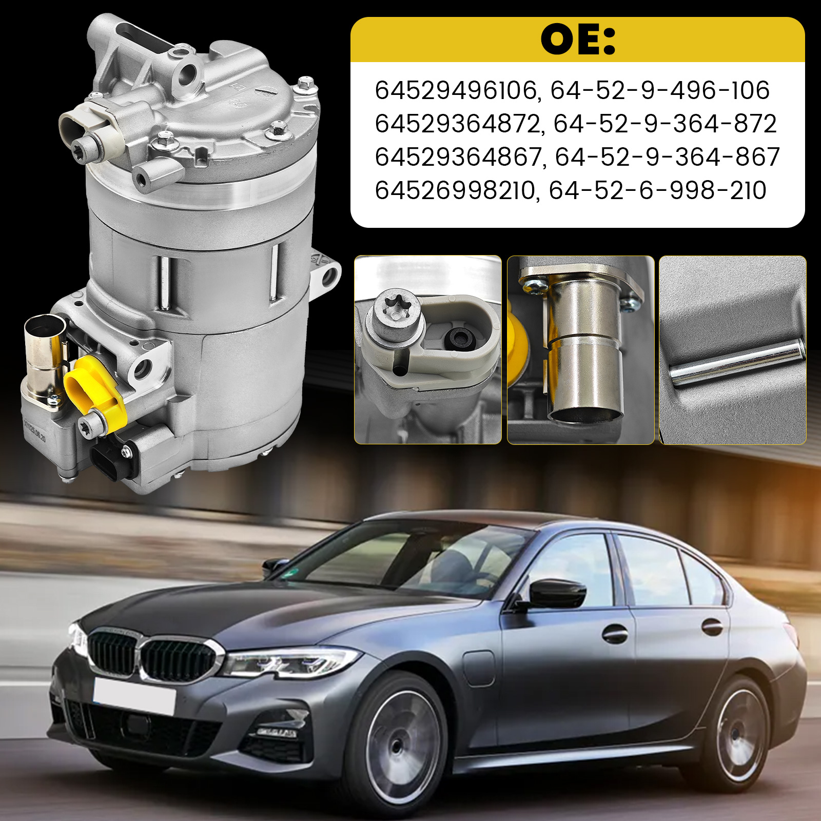 A/C Compressor Fits for BMW 330e 530e 740e X3 X5 xDrive 2016-2024