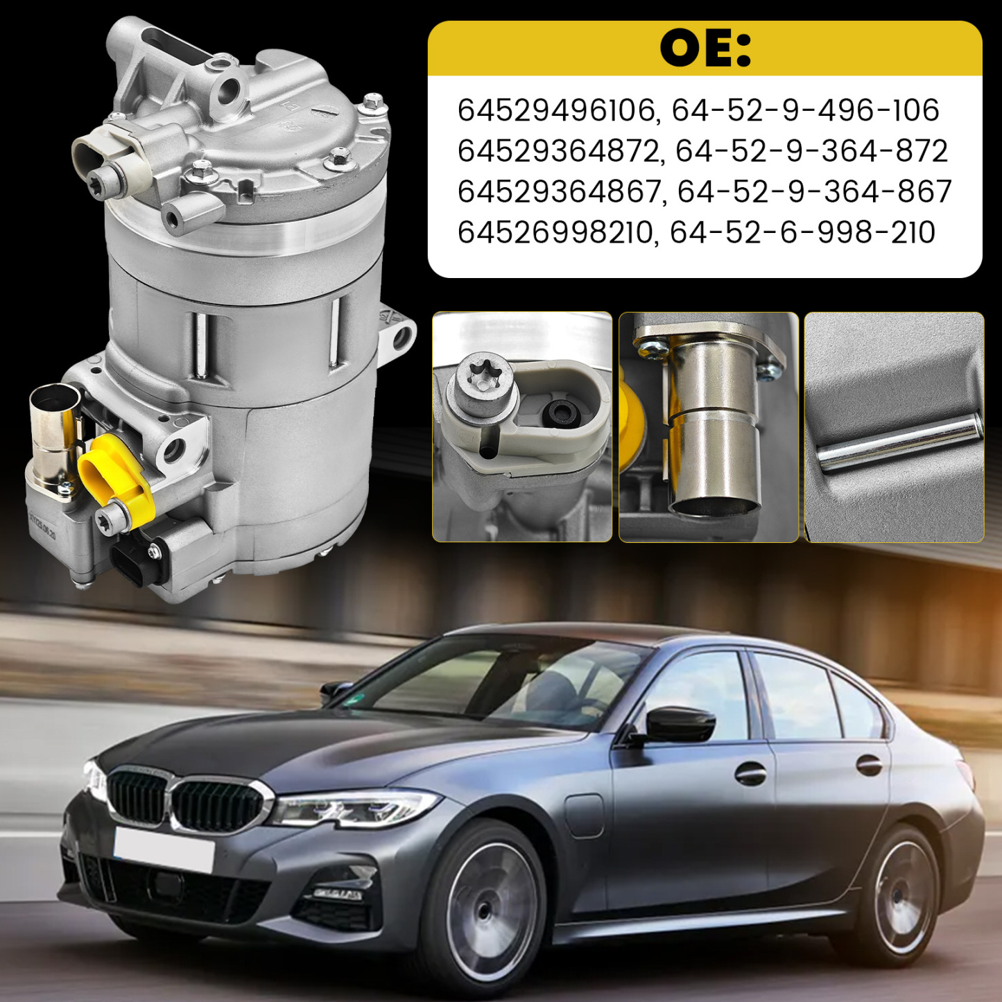 A/C Compressor Fits for BMW 330e 530e 740e X3 X5 xDrive 2016-2024