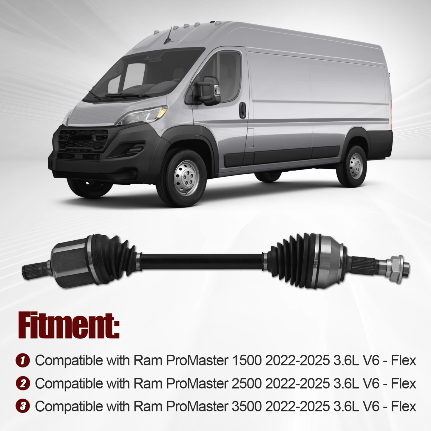 Left Driver Side CV Axle Half Shaft Fits for Ram ProMaster 1500/2500/3500 3.6L V6 2022-2025