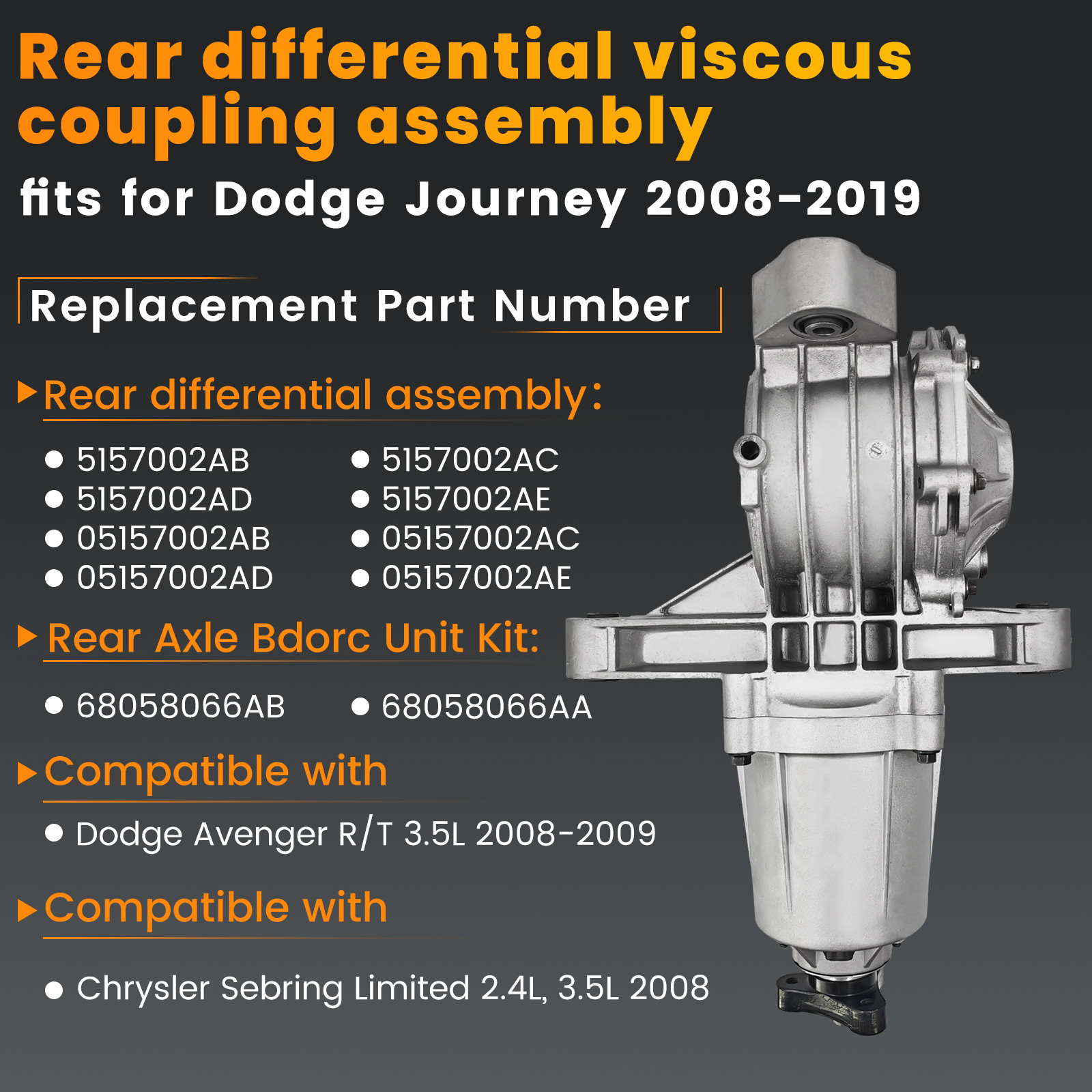 Rear Differential Carrier Assembly Compatible with Dodge Journey 2.4L 3.5L 3.6L 2009-2019 w/Viscous Unit Kit