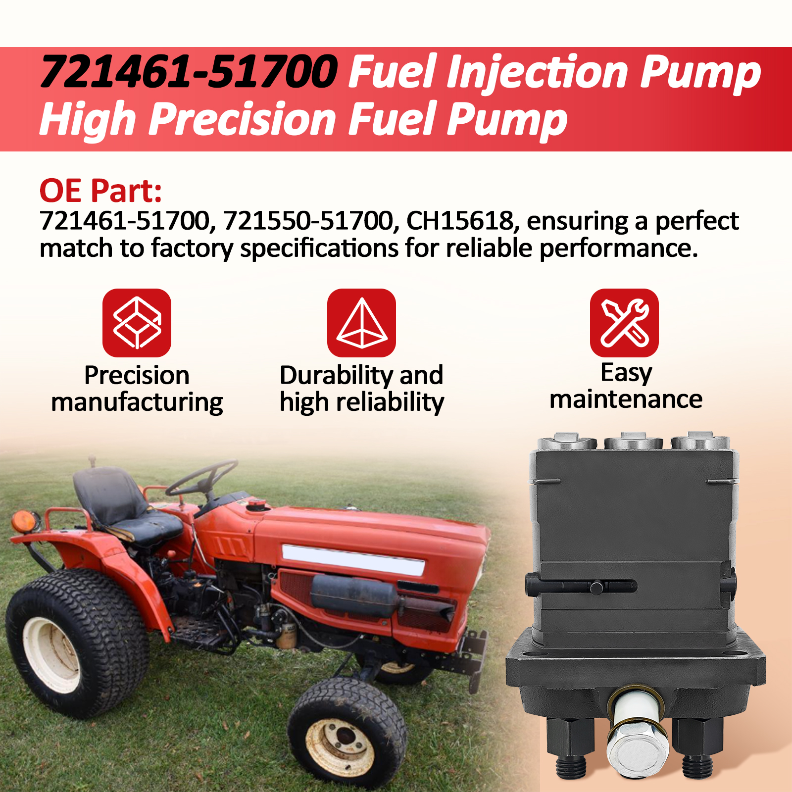  Fuel Injection Pump for John Deere 750 CH15618 for Yanmar YM180 YM186 YM187 YM220 YM226 YM250 YM1301 YM1401 YM1502 YM1510 YM1601 YM1610 YM1702 YMG1800 YM1802