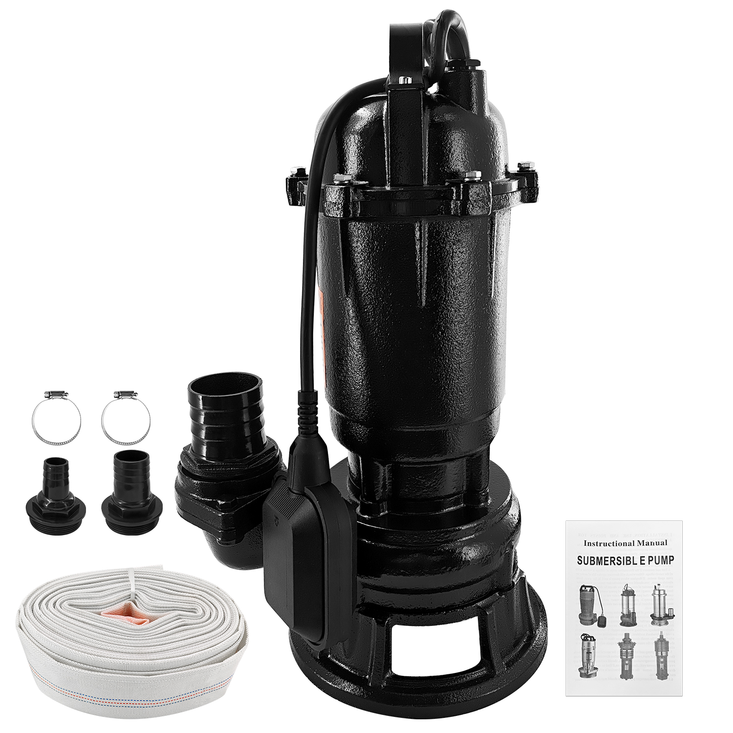 2HP 220V Sewage Grinder Pump w/Blades, 6498GPH Sewer Effluent Pump | w/Automatic Float Switch and 66ft Hose, for Sump Basin, Basement, Residential Sewage, 2'' NPT Discharge
