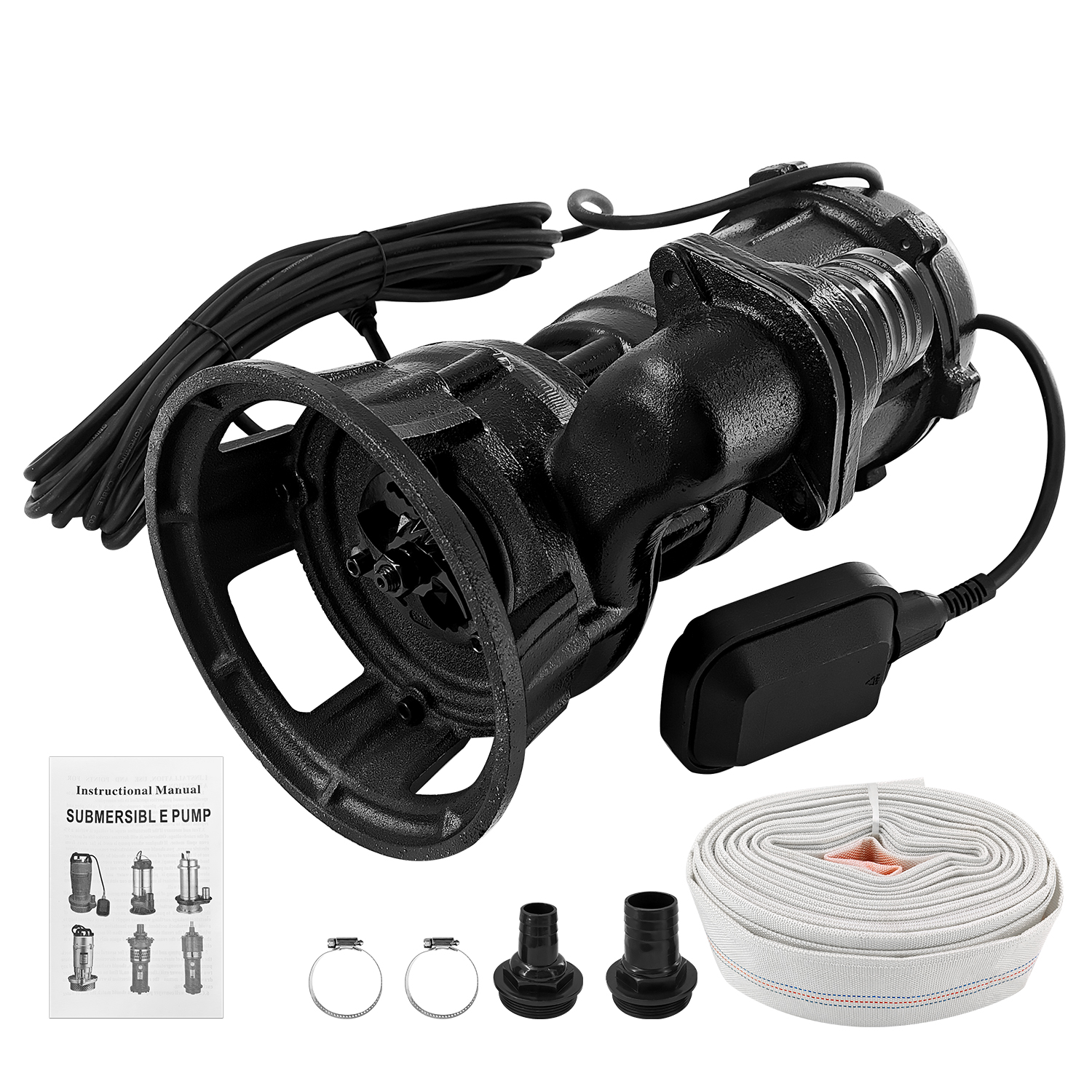2HP 220V Sewage Grinder Pump w/Blades, 6498GPH Sewer Effluent Pump | w/Automatic Float Switch and 66ft Hose, for Sump Basin, Basement, Residential Sewage, 2'' NPT Discharge