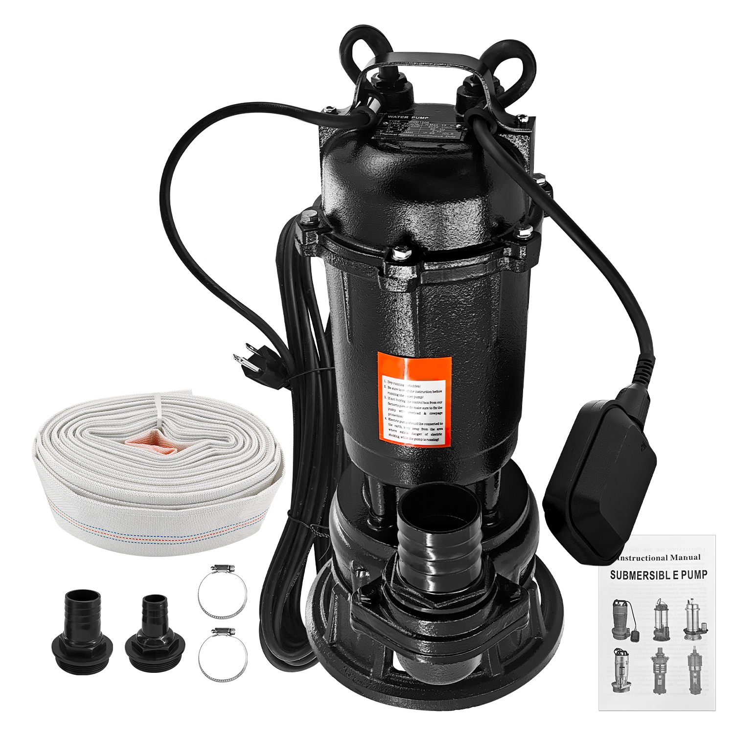 2HP 220V Sewage Grinder Pump w/Blades, 6498GPH Sewer Effluent Pump | w/Automatic Float Switch and 66ft Hose, for Sump Basin, Basement, Residential Sewage, 2'' NPT Discharge
