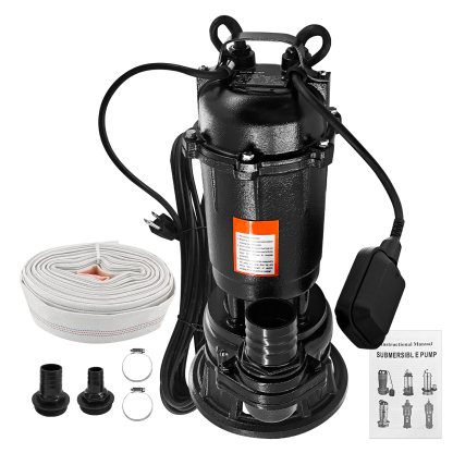 2HP 220V Sewage Grinder Pump w/Blades, 6498GPH Sewer Effluent Pump | w/Automatic Float Switch and 66ft Hose, for Sump Basin, Basement, Residential Sewage, 2'' NPT Discharge