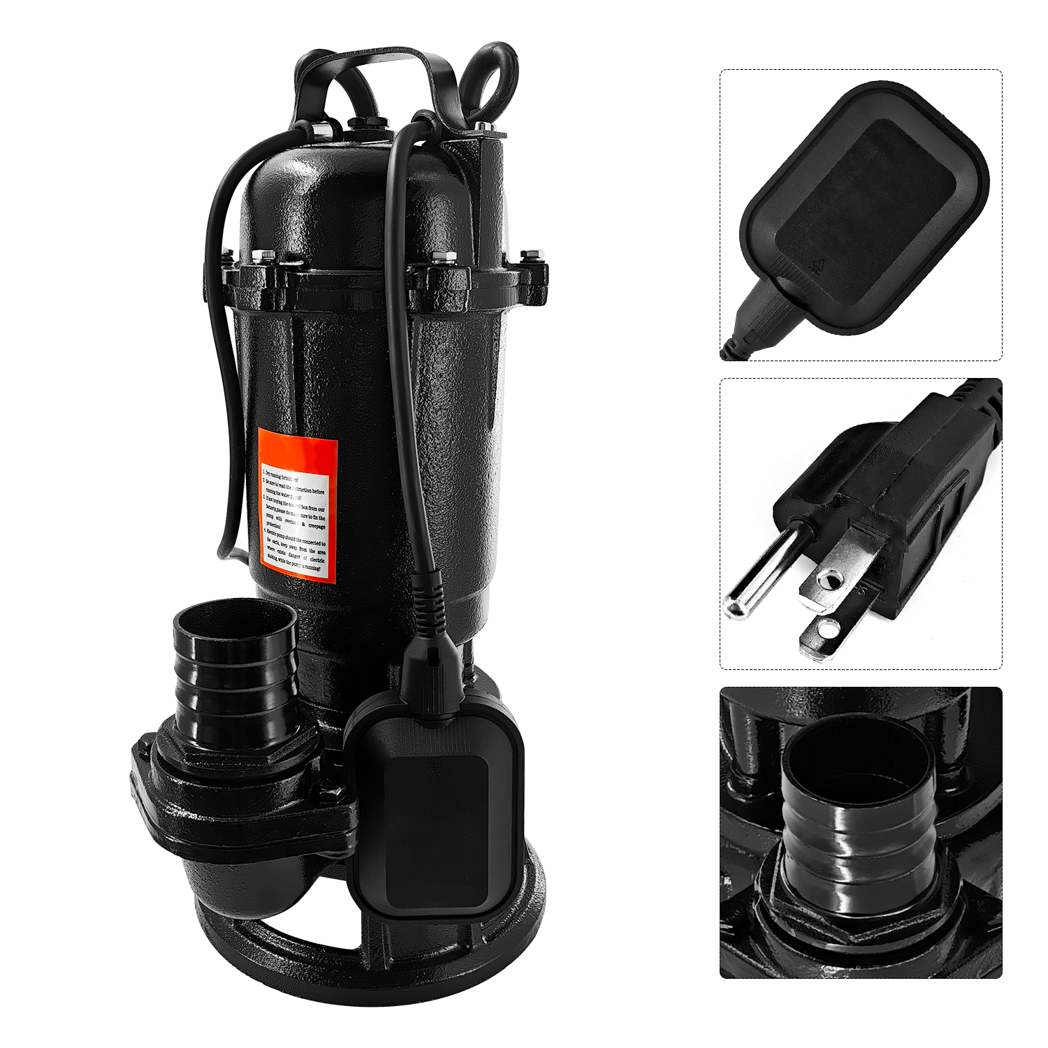 2HP 220V Sewage Grinder Pump w/Blades, 6498GPH Sewer Effluent Pump | w/Automatic Float Switch and 66ft Hose, for Sump Basin, Basement, Residential Sewage, 2'' NPT Discharge