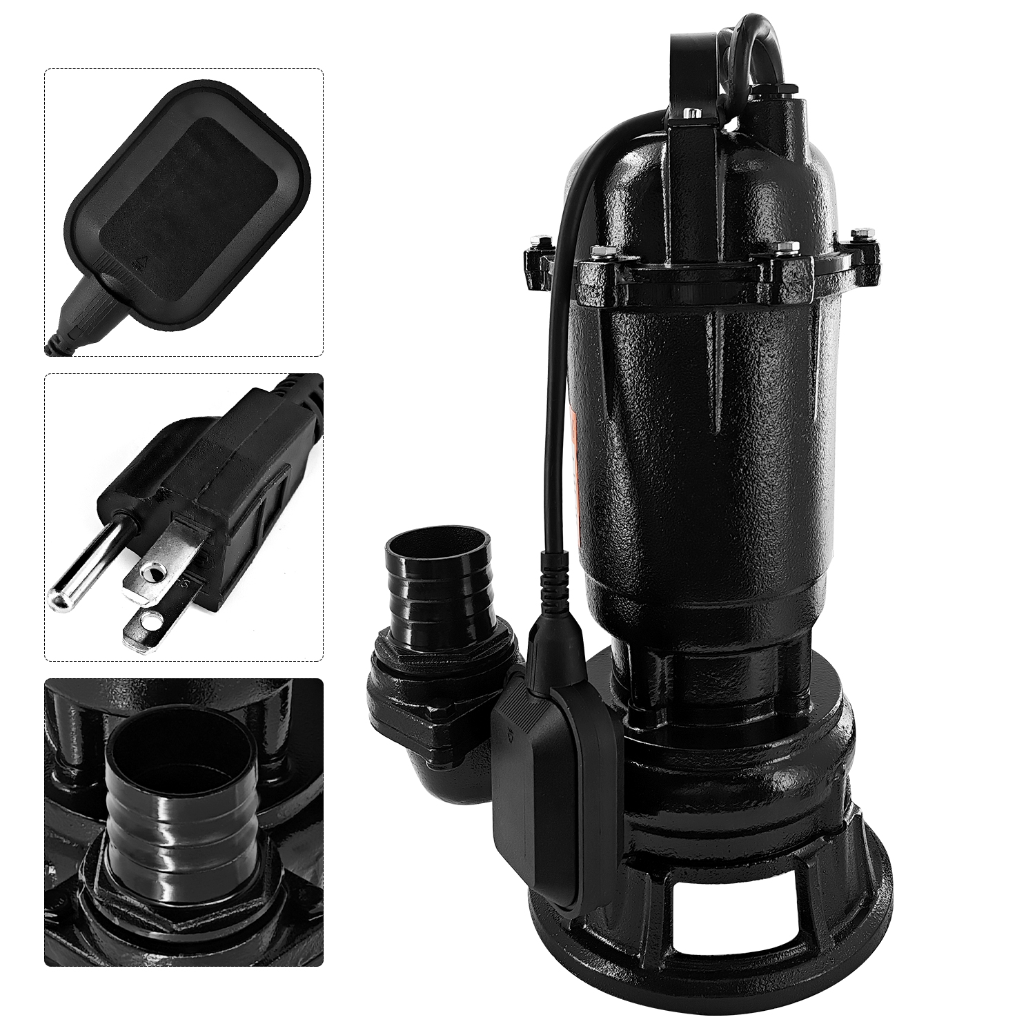 2HP 220V Sewage Grinder Pump w/Blades, 6498GPH Sewer Effluent Pump | w/Automatic Float Switch and 66ft Hose, for Sump Basin, Basement, Residential Sewage, 2'' NPT Discharge