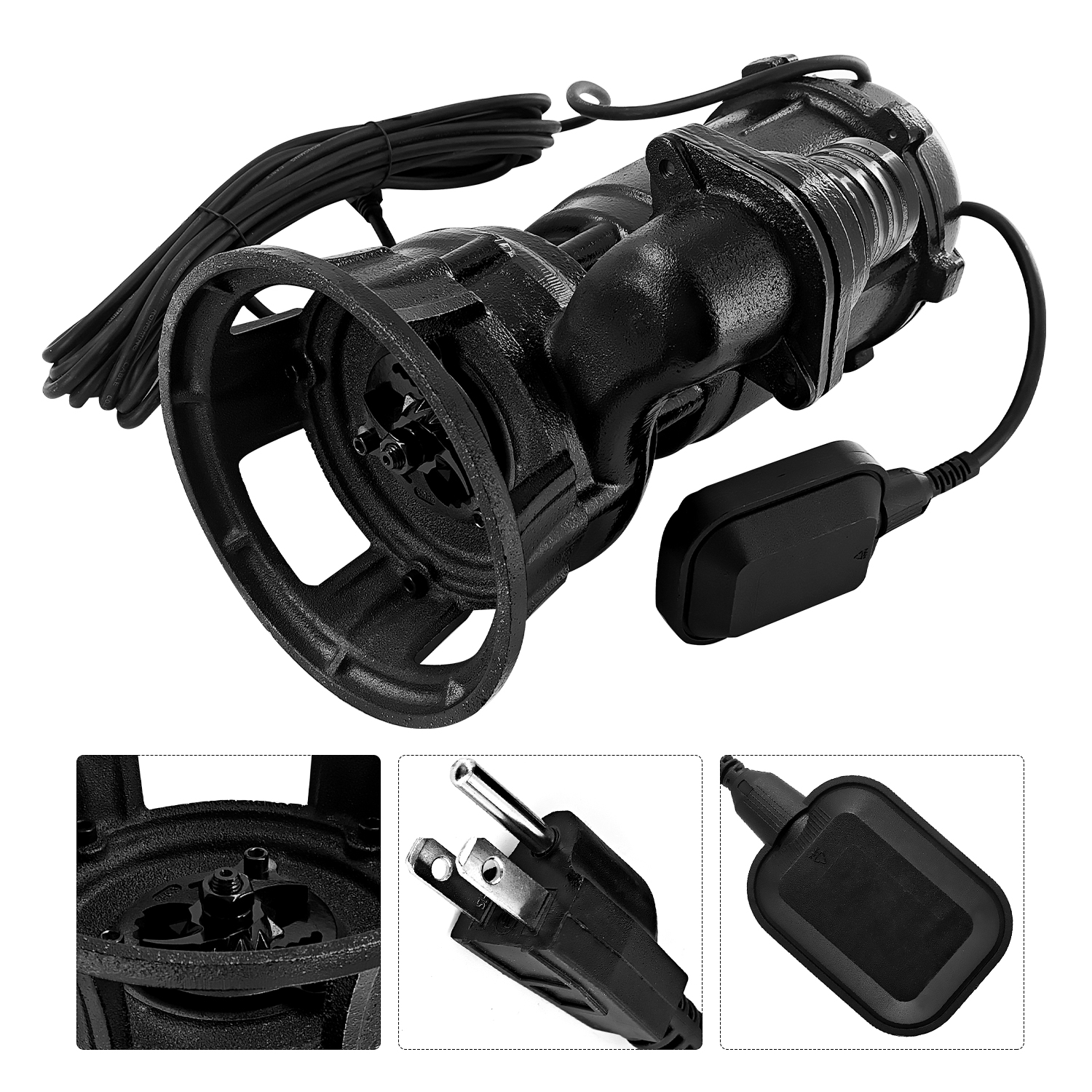 2HP 220V Sewage Grinder Pump w/Blades, 6498GPH Sewer Effluent Pump | w/Automatic Float Switch and 66ft Hose, for Sump Basin, Basement, Residential Sewage, 2'' NPT Discharge
