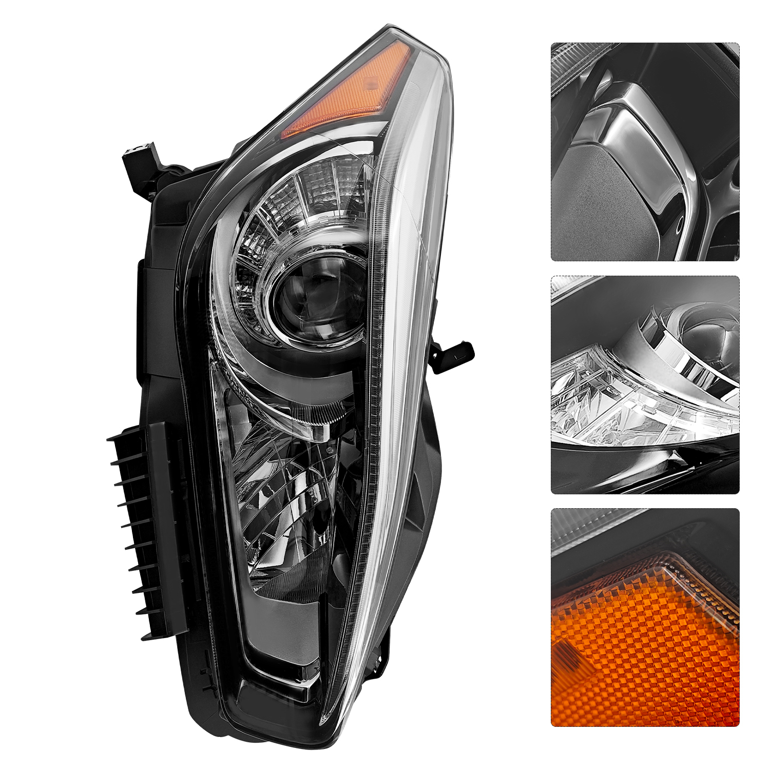 Right LED DRL Headlight Assembly Fits for Infiniti Q70 Q70L Sedan 2015-2019 5.6L / 3.7L Headlamp w/o AFS w/Turn Signal Hi/Low Sealed Beam 