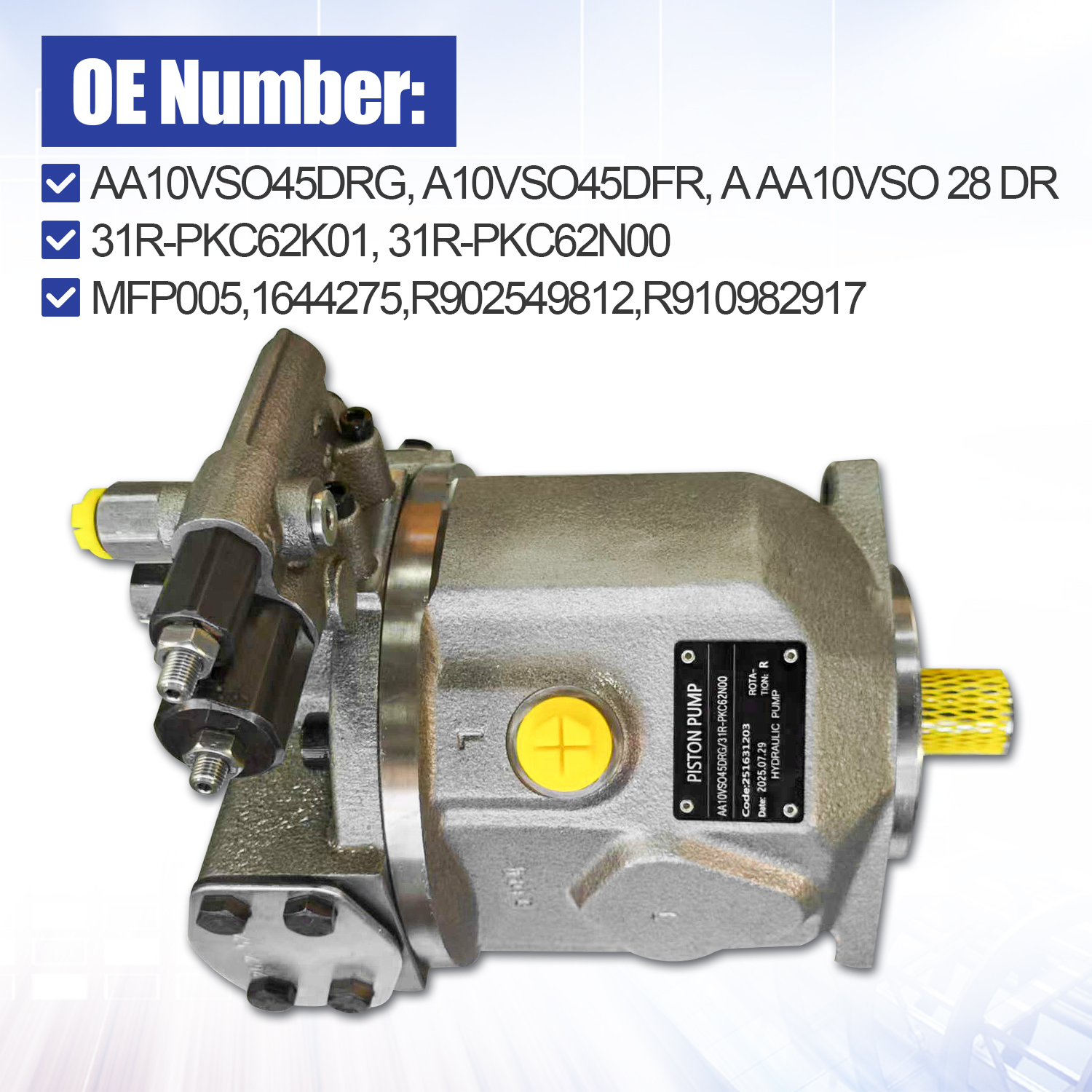 Hydraulic Pump Compatible with Rexroth A10VSO45DFR R902549812 