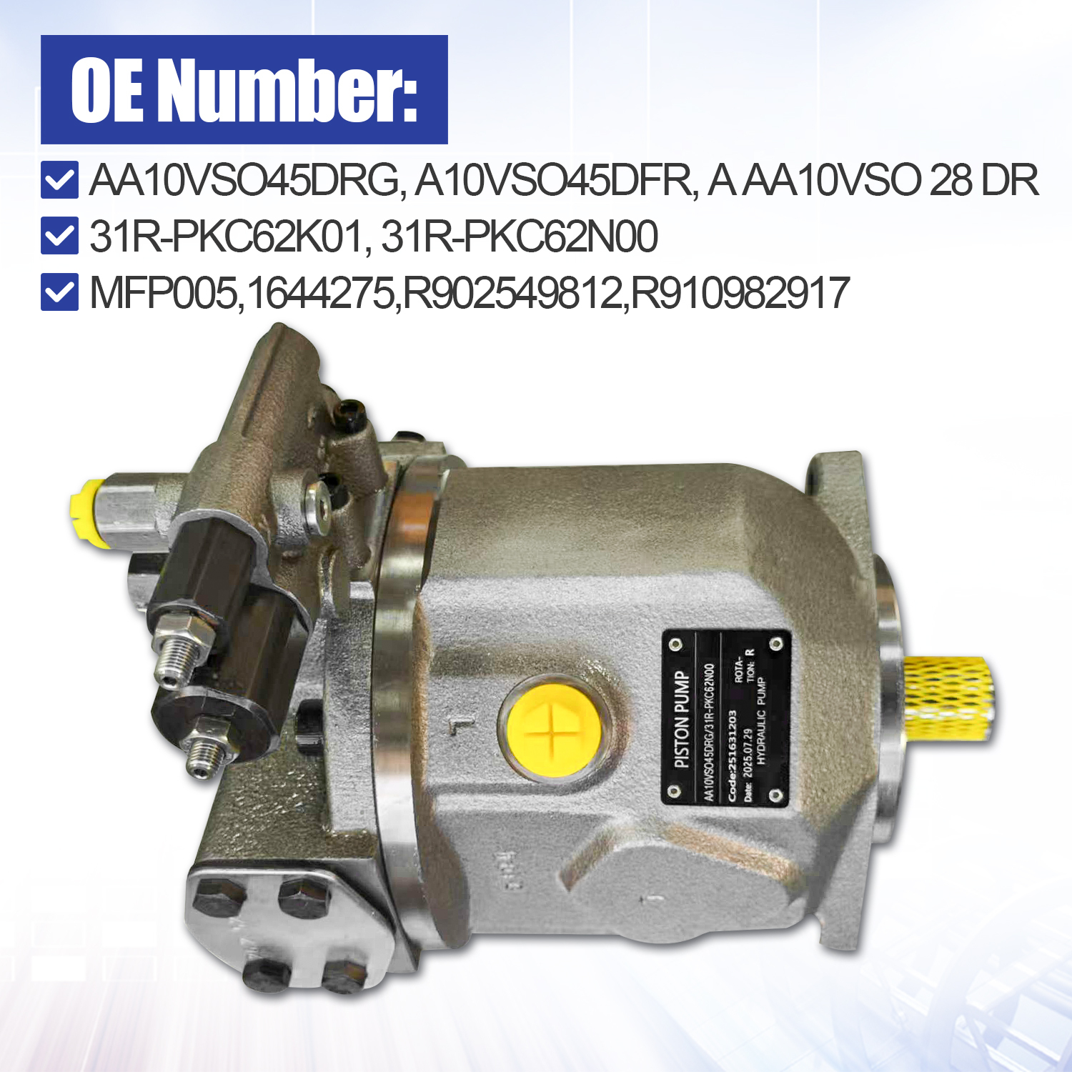 Hydraulic Pump Compatible with Rexroth A10VSO45DFR R902549812 