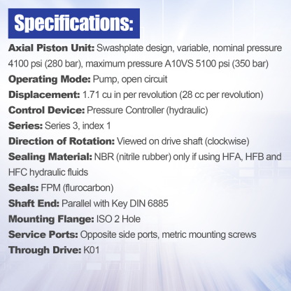 Hydraulic Pump Compatible with Rexroth A10VSO45DFR R902549812 