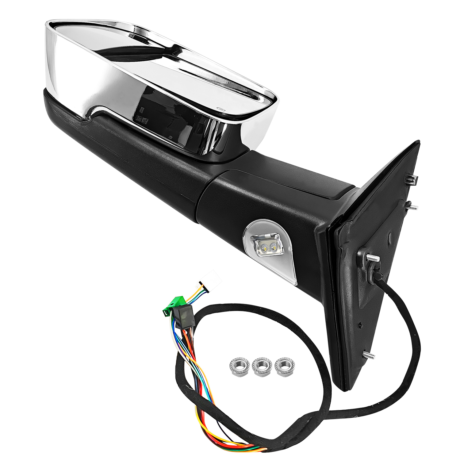 Left Driver Side Tow Mirror Chrome Fits for Ram 2500 3500 2019-2022 Support Power Folding Power Glass Adjust & Heated Support BSM with Turn Signal Light Puddle Light