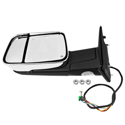 Left Driver Side Tow Mirror Chrome Fits for Ram 2500 3500 2019-2022 Support Power Folding Power Glass Adjust & Heated Support BSM with Turn Signal Light Puddle Light