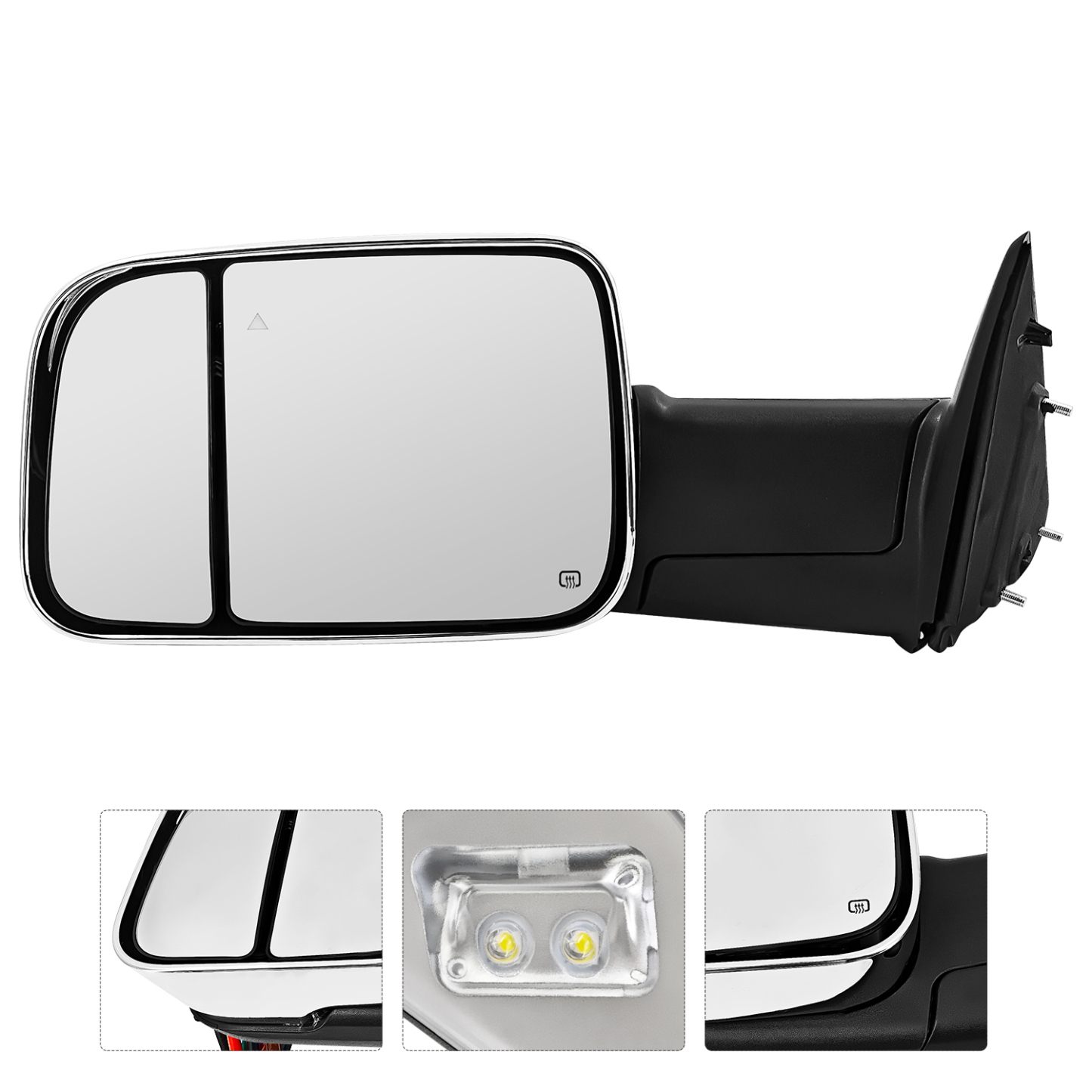 Left Driver Side Tow Mirror Chrome Fits for Ram 2500 3500 2019-2022 Support Power Folding Power Glass Adjust & Heated Support BSM with Turn Signal Light Puddle Light