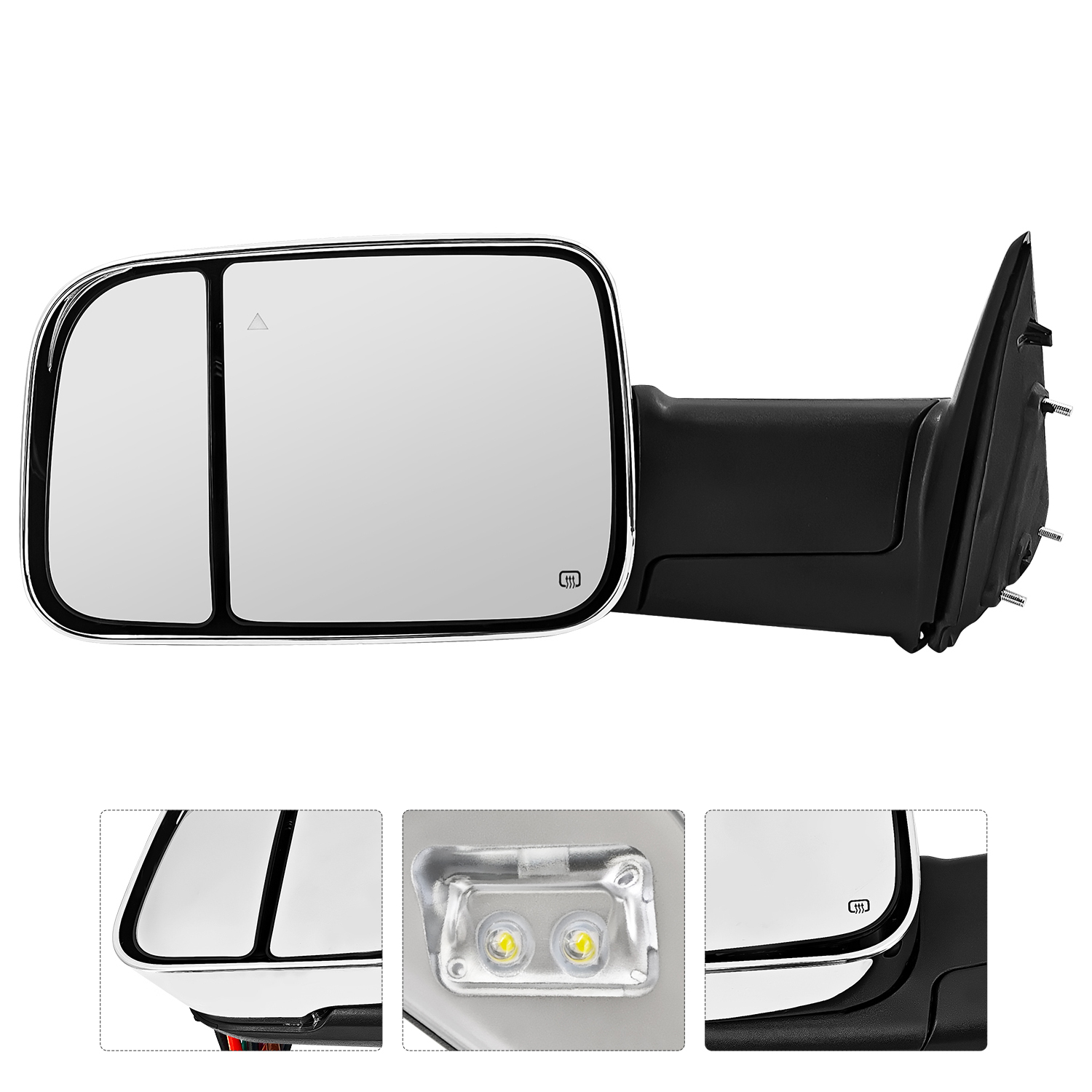 Left Driver Side Tow Mirror Chrome Fits for Ram 2500 3500 2019-2022 Support Power Folding Power Glass Adjust & Heated Support BSM with Turn Signal Light Puddle Light