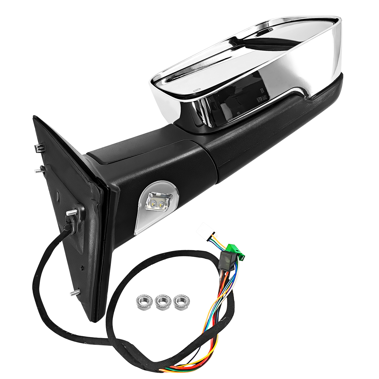 Right Passenger Side Tow Mirror Chrome Fits for Ram 2500 3500 2019-2022 Support Power Folding Power Glass Adjust & Heated Support BSM with Turn Signal Light Puddle Light