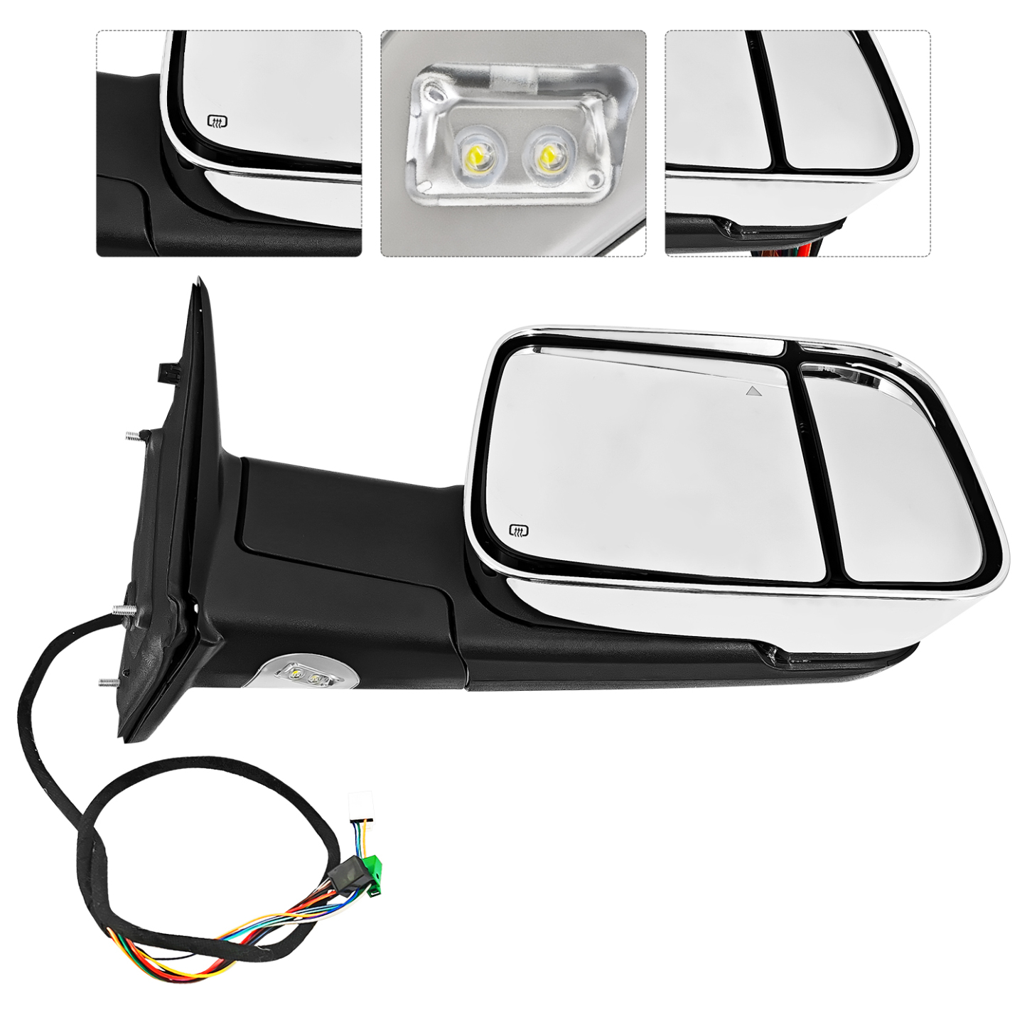 Right Passenger Side Tow Mirror Chrome Fits for Ram 2500 3500 2019-2022 Support Power Folding Power Glass Adjust & Heated Support BSM with Turn Signal Light Puddle Light