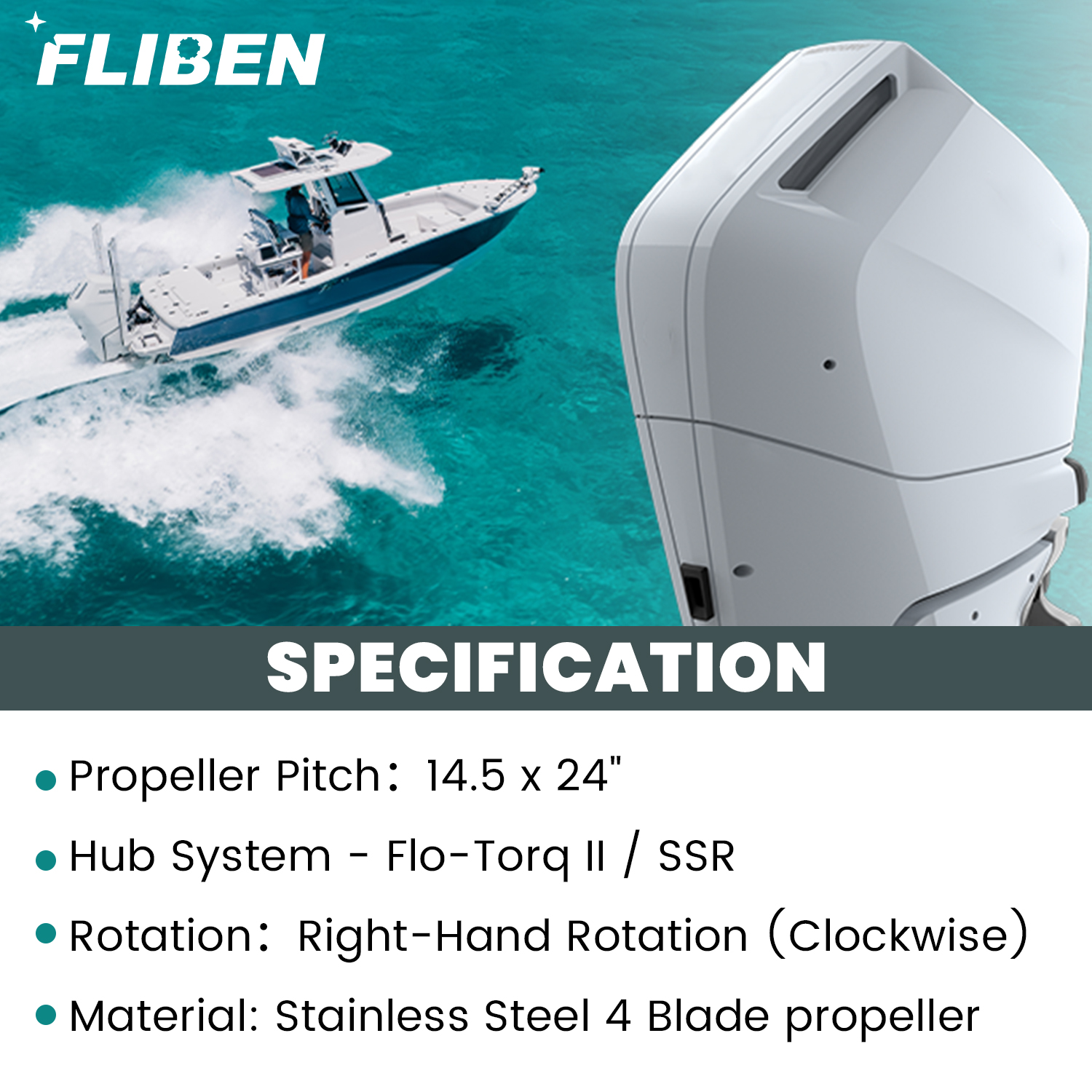 Propeller 14.5 x 24 Pitch Replacement for Mercury Fury 8M0114408, 8M0125100, 8M0151279