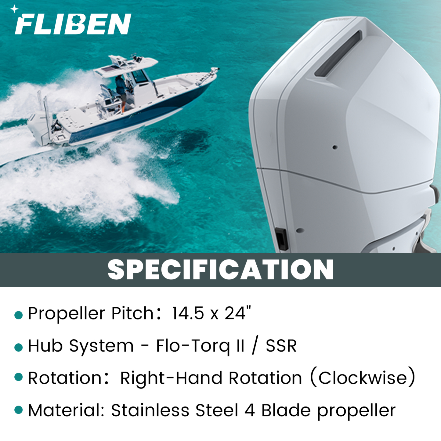 Propeller 14.5 x 24 Pitch Replacement for Mercury Fury 8M0114408, 8M0125100, 8M0151279