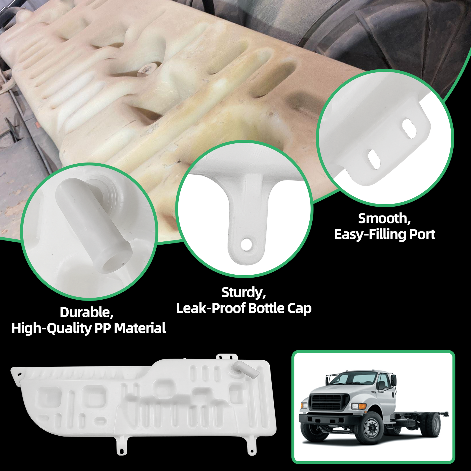 Radiator Overflow Coolant Reservoir Tank with Cap Fits for Ford Truck F650 F750 2000-2003; Fits for Ford F12000 F14000 F16000 1998-2005