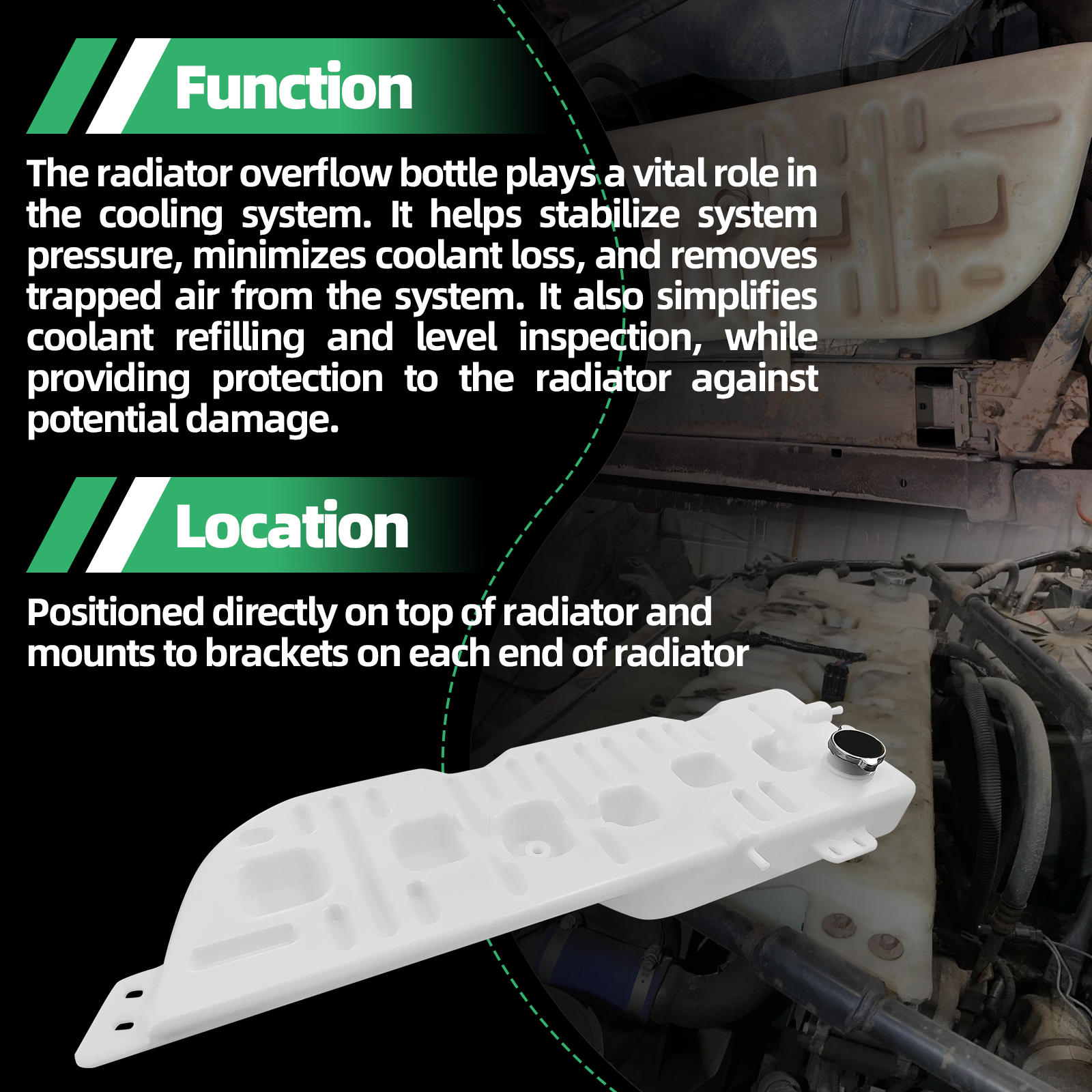 Radiator Overflow Coolant Reservoir Tank with Cap Fits for Ford Truck F650 F750 2000-2003; Fits for Ford F12000 F14000 F16000 1998-2005