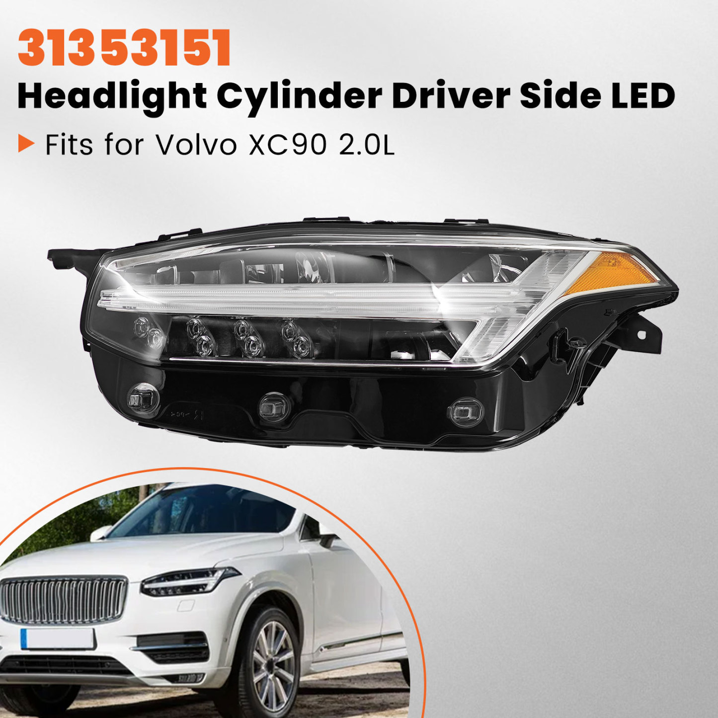 Left LED Headlight Compatible with Volvo XC90 2.0L 2016-2018 -Driver Side