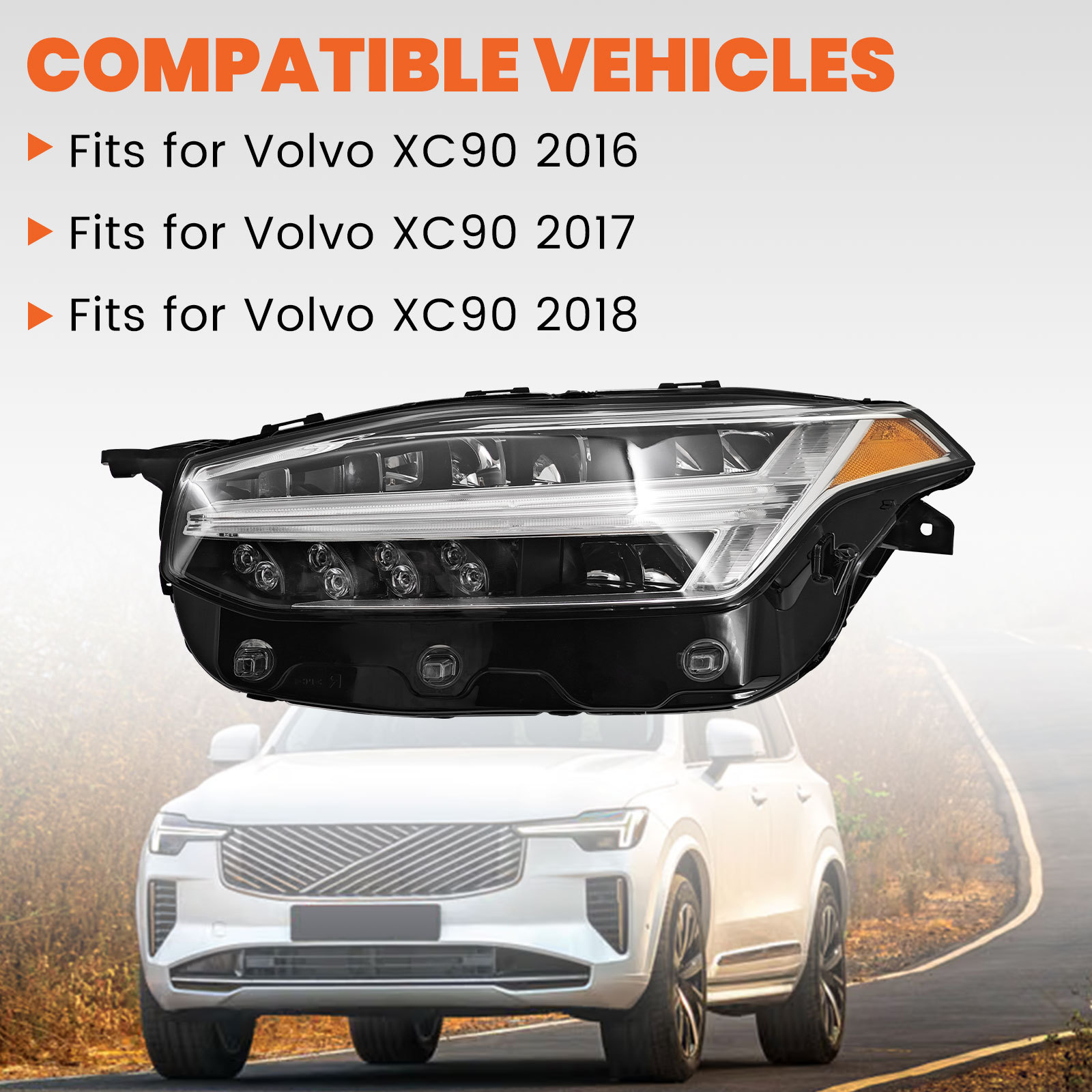 Left LED Headlight Compatible with Volvo XC90 2.0L 2016-2018 -Driver Side