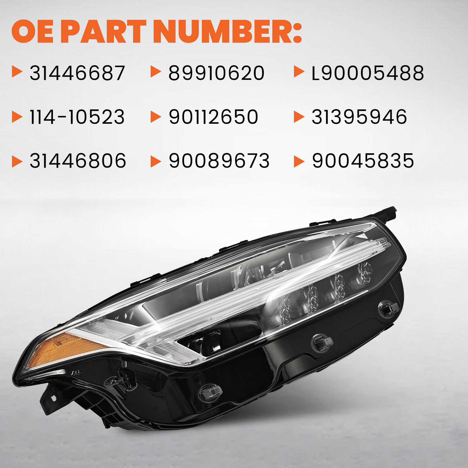 Right LED Headlight Compatible with Volvo XC90 2.0L 2016-2018 -Passenger Side