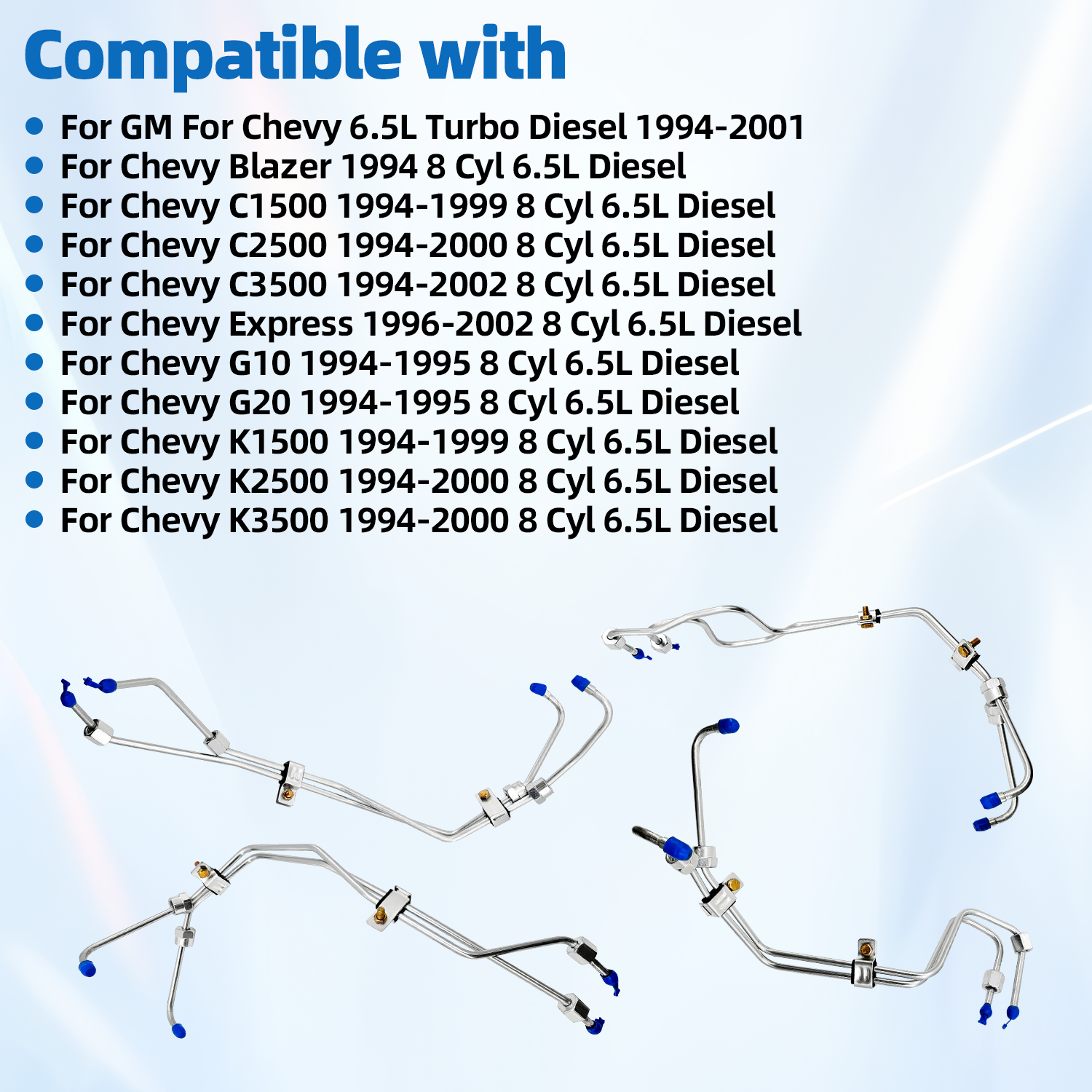 8 PCS Fuel Lines Compatible with Chevy 6.5L Turbo Diesel DS Fuel Injection Line Set 1994-2001