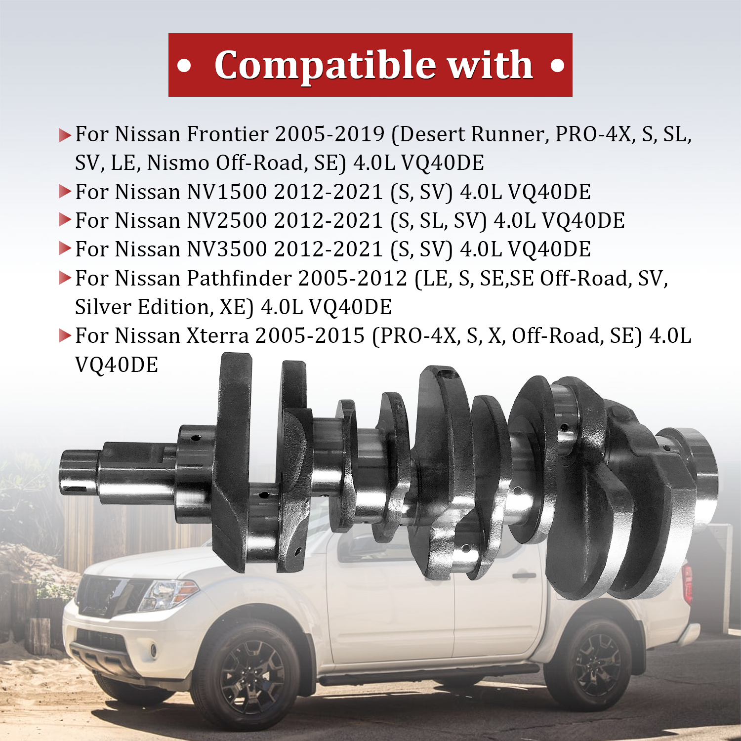 Crankshaft Compatible with Nissan Frontier NV1500/NV2500/NV3500 Pathfinder Xterra VQ40DE V6 4.0L 92mm 2005-2021