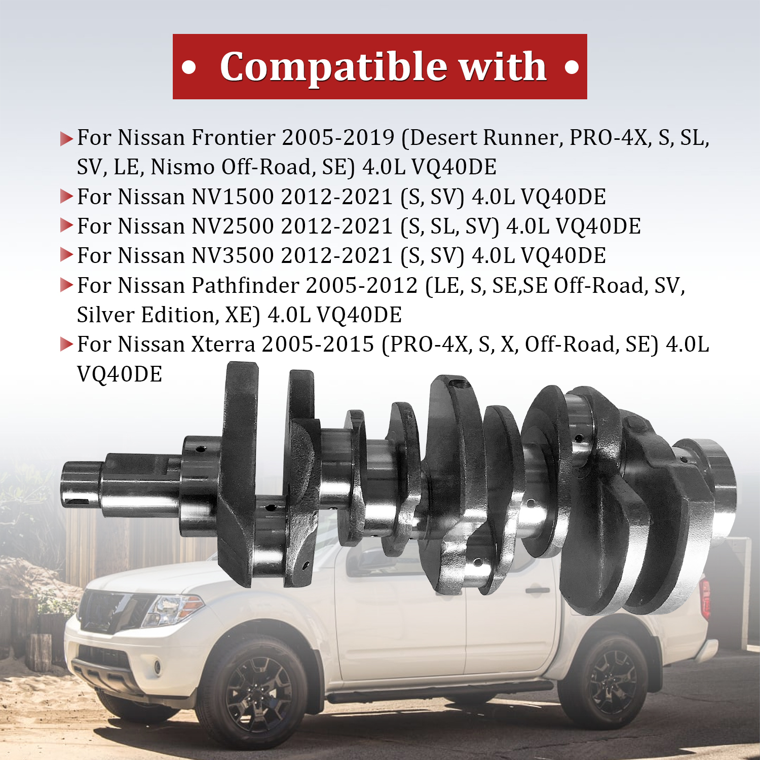 Crankshaft Compatible with Nissan Frontier NV1500/NV2500/NV3500 Pathfinder Xterra VQ40DE V6 4.0L 92mm 2005-2021