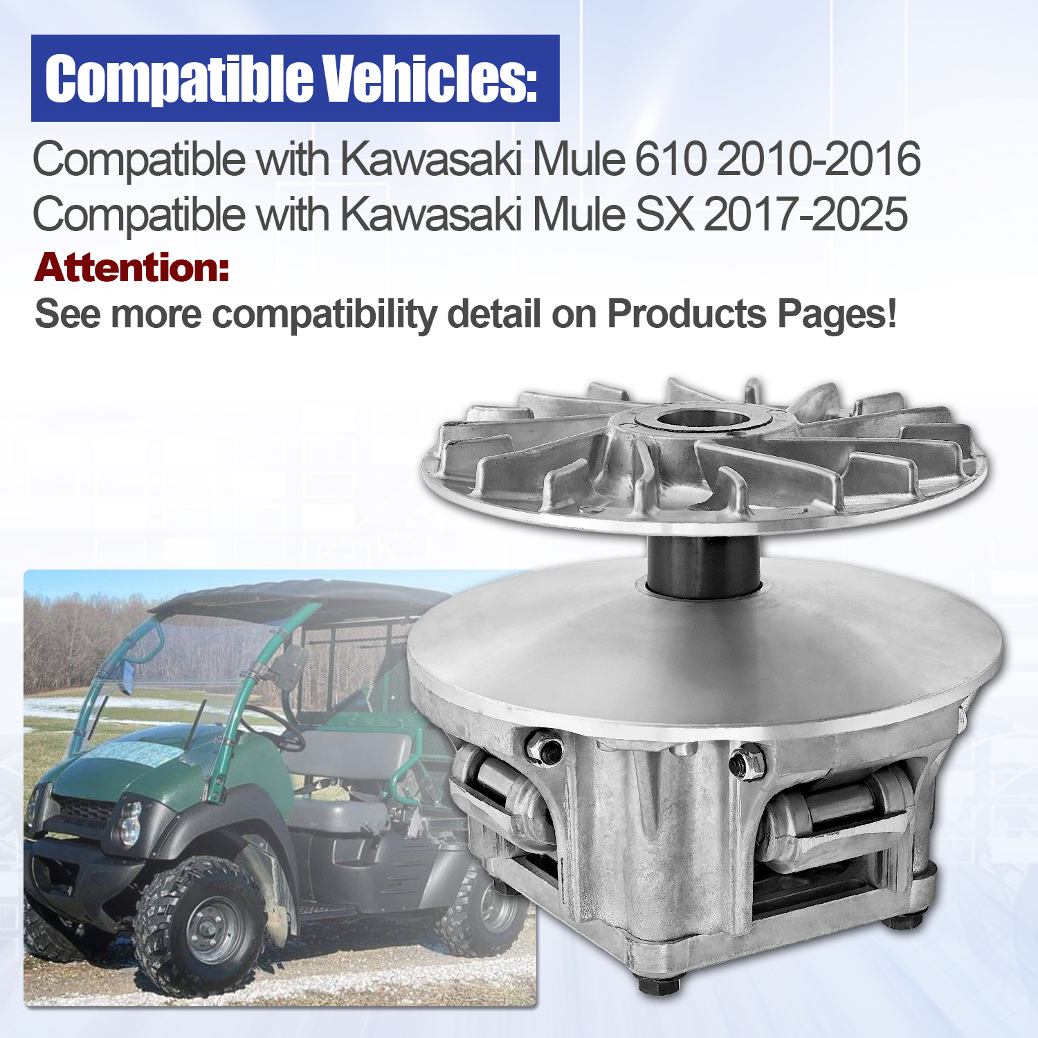 610 Clutch Fits for Kawasaki Mule 610 2010-2016, Mule SX 2017-2025, Mule SX 4x4 XC 2017-2025