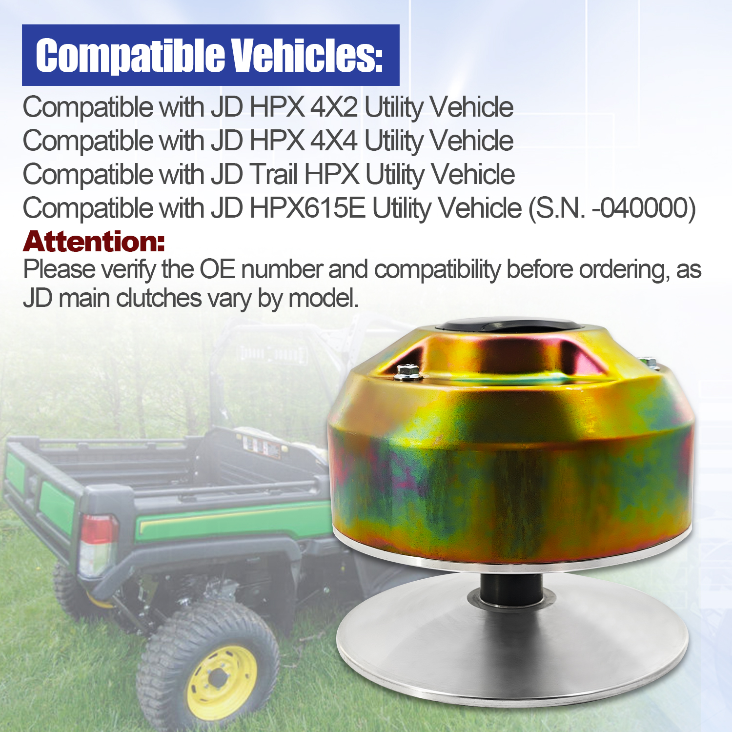 Primary Drive Clutch Fits for John Deere Gator HPX 4X2/4X4, Trail HPX, HPX615E Utility Vehicles