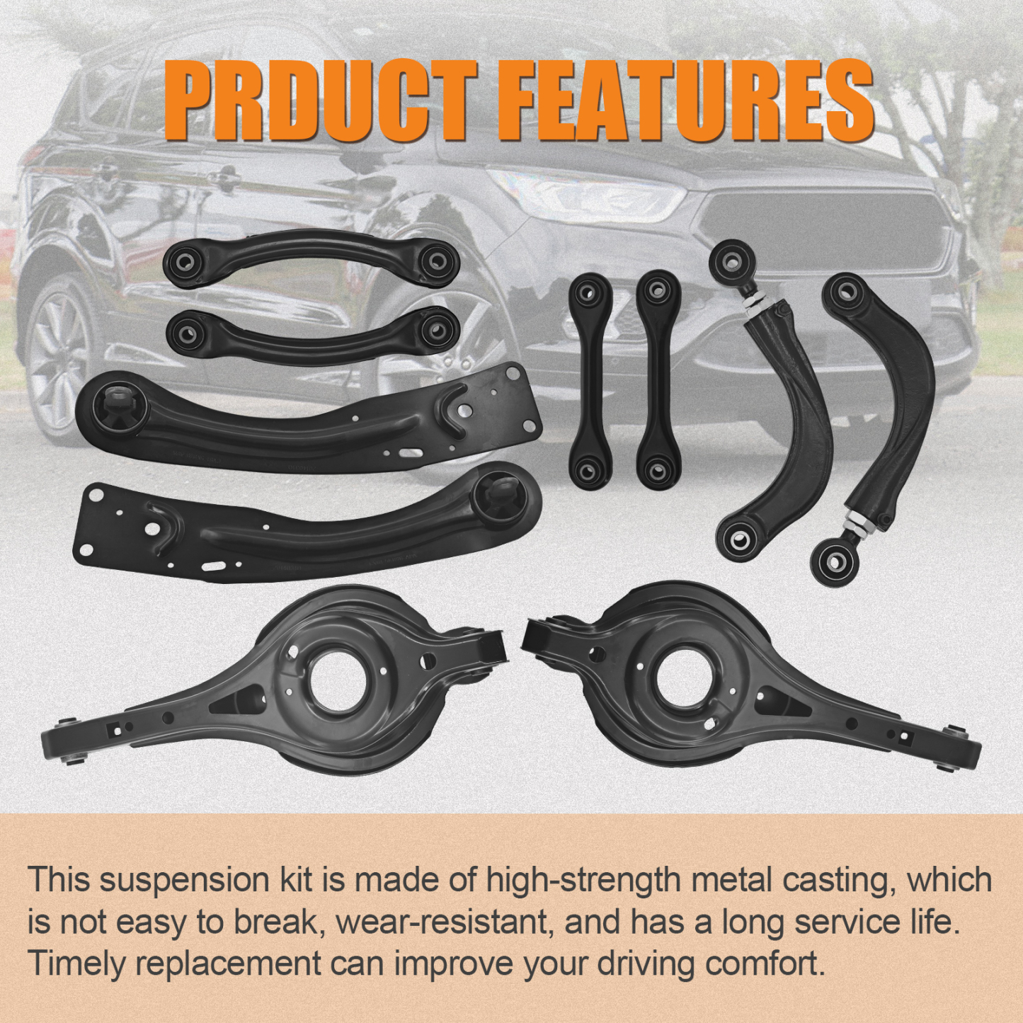10 PCS Rear Upper & Lower Suspension Control Arms Kit Fits for Ford Escape 2013-2019