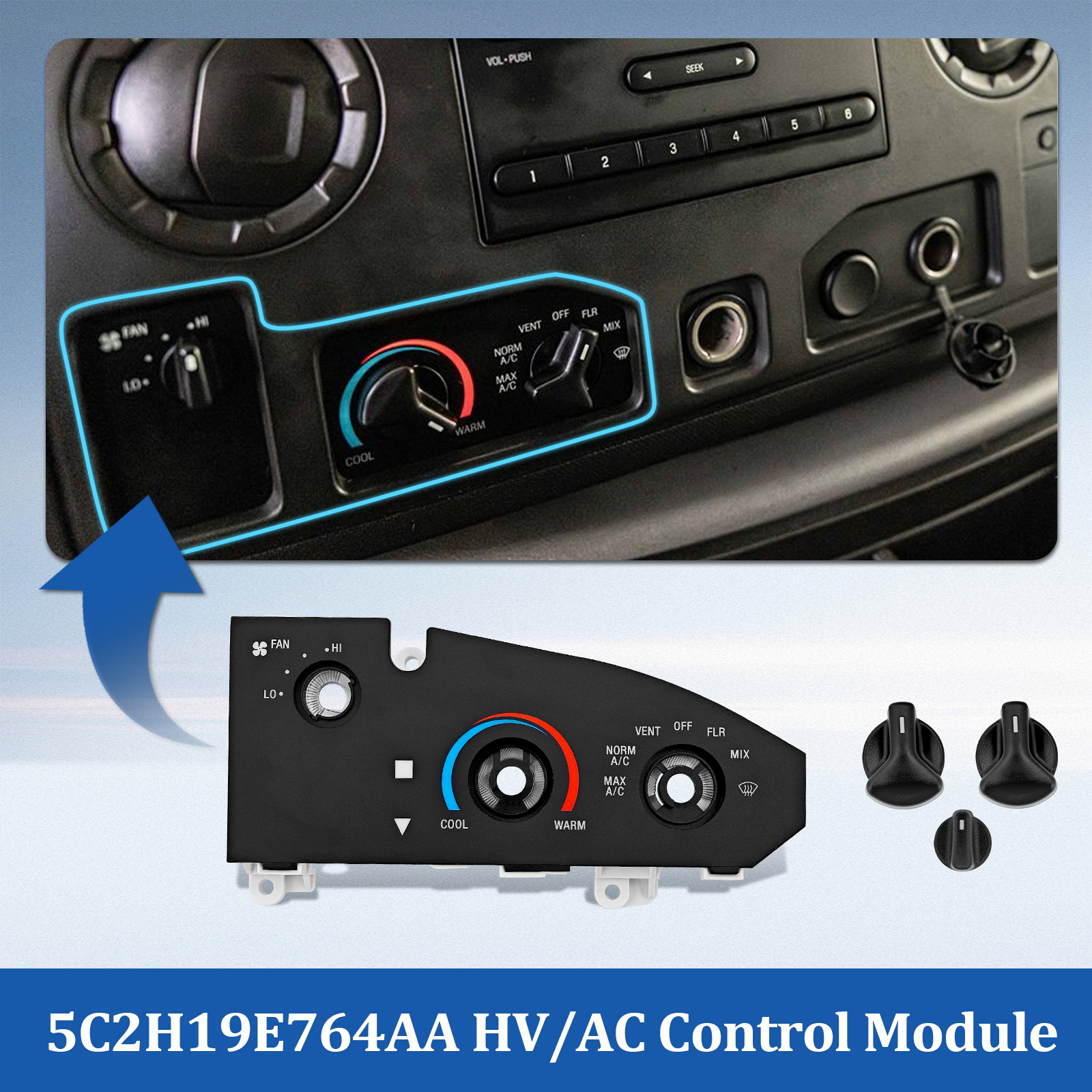 AC Heater Control Air Cond Control Panel for Ford E150 E250 E350 Van 2005-2014 / E350 E450SD Van 2015-2019