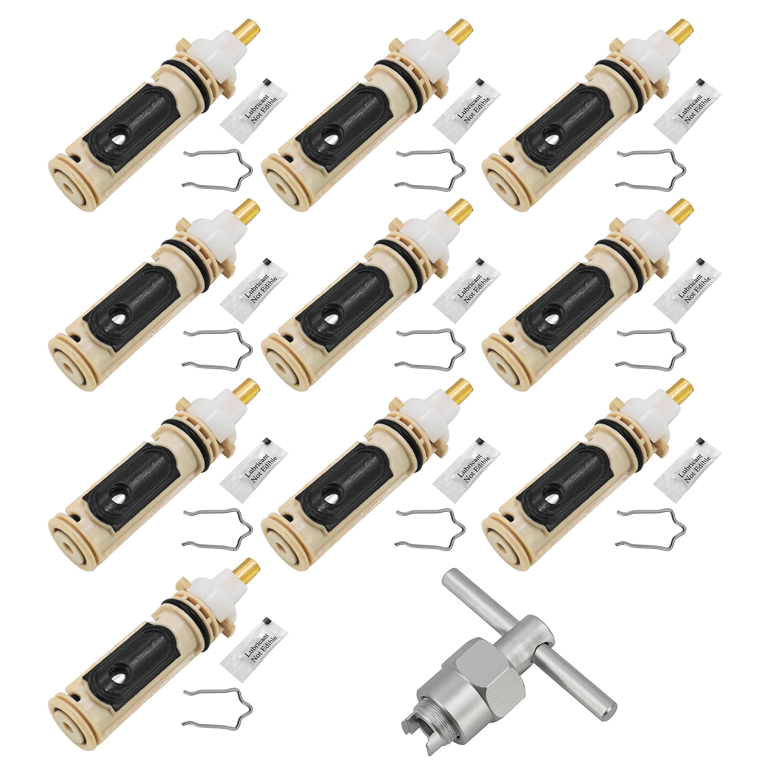 10 Pcs Shower Cartridge Kit  w/Removal Tool for Moen 1222 / 1222B, Fits PosiTemp Single Handle Faucet Valve, Replaces 158084 158085 Bathroom Faucet Cartridge, w/ Lubricant and Clips, Brass Stem